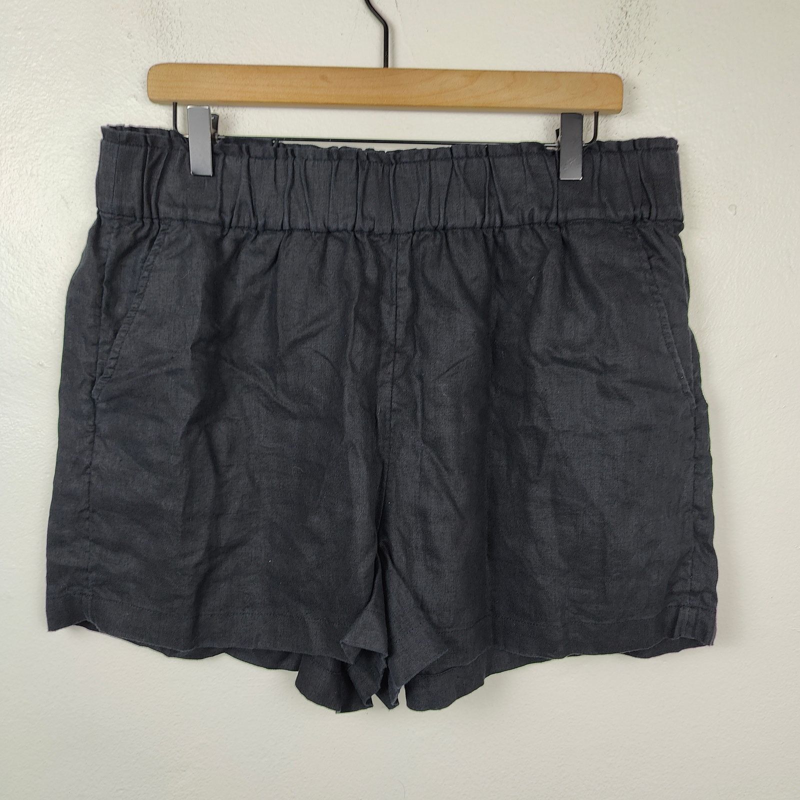 J.Crew J. Crew Pull On Linen Shorts Large Black Pockets Beachy Size 31" - 1 Thumbnail