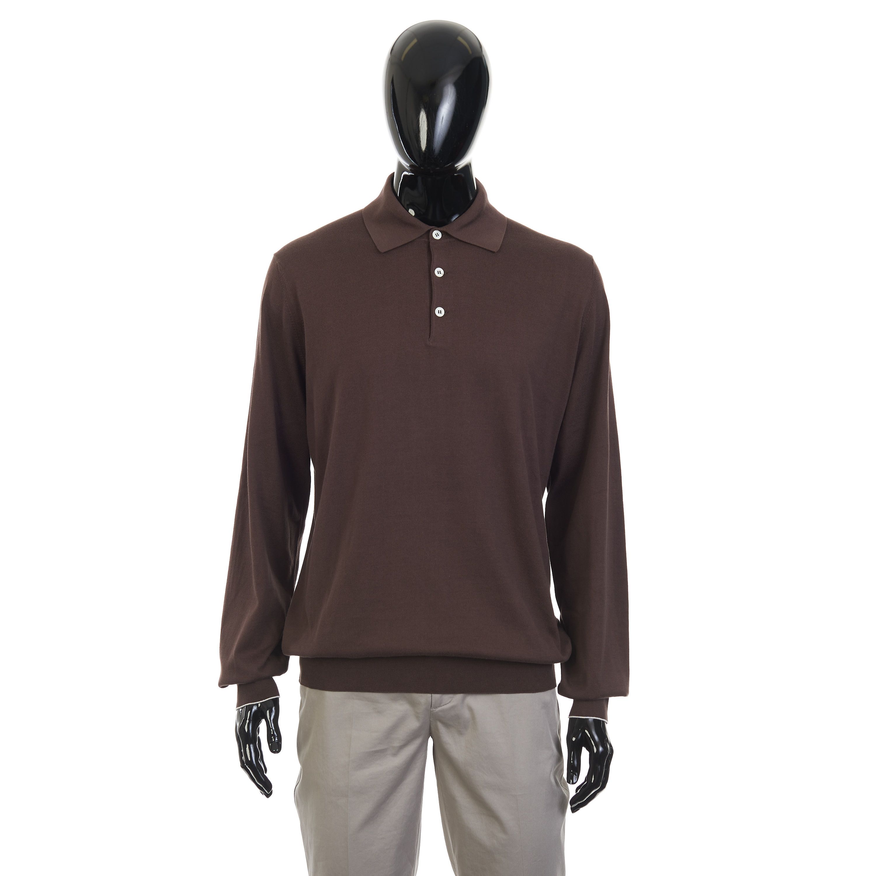 Brunello Cucinelli Brown Lightweight Cotton Knit Polo Shirt Size 58 Size US XXL / EU 58 / 5 - 2 Thumbnail