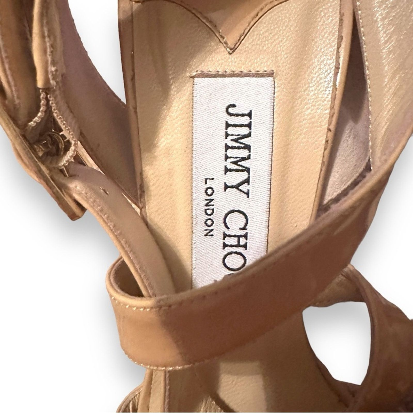 Jimmy Choo Jimmy Choo Beige Patent Leather Vamp Sandals Stiletto Heels Size US 8.5 / IT 38.5 - 8 Thumbnail