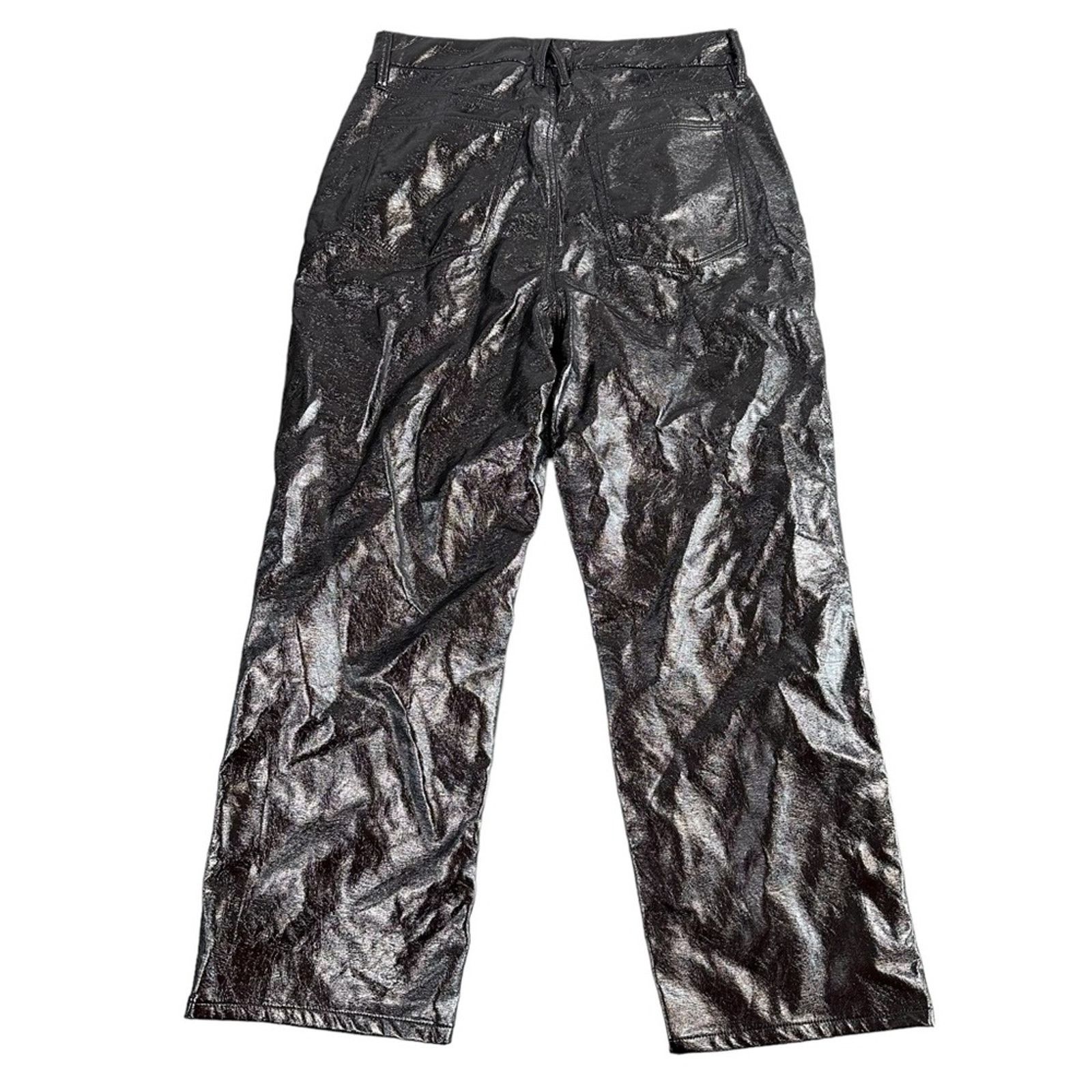 Good American Good American Women's Textured Vinyl Straight Leg Pants Size 29" - 3 Thumbnail