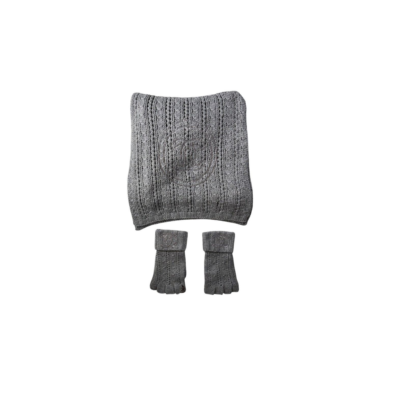 Chanel Chanel Cashmere Chain Scarf & Gloves Gray Set Accessories Size ONE SIZE - 1 Thumbnail