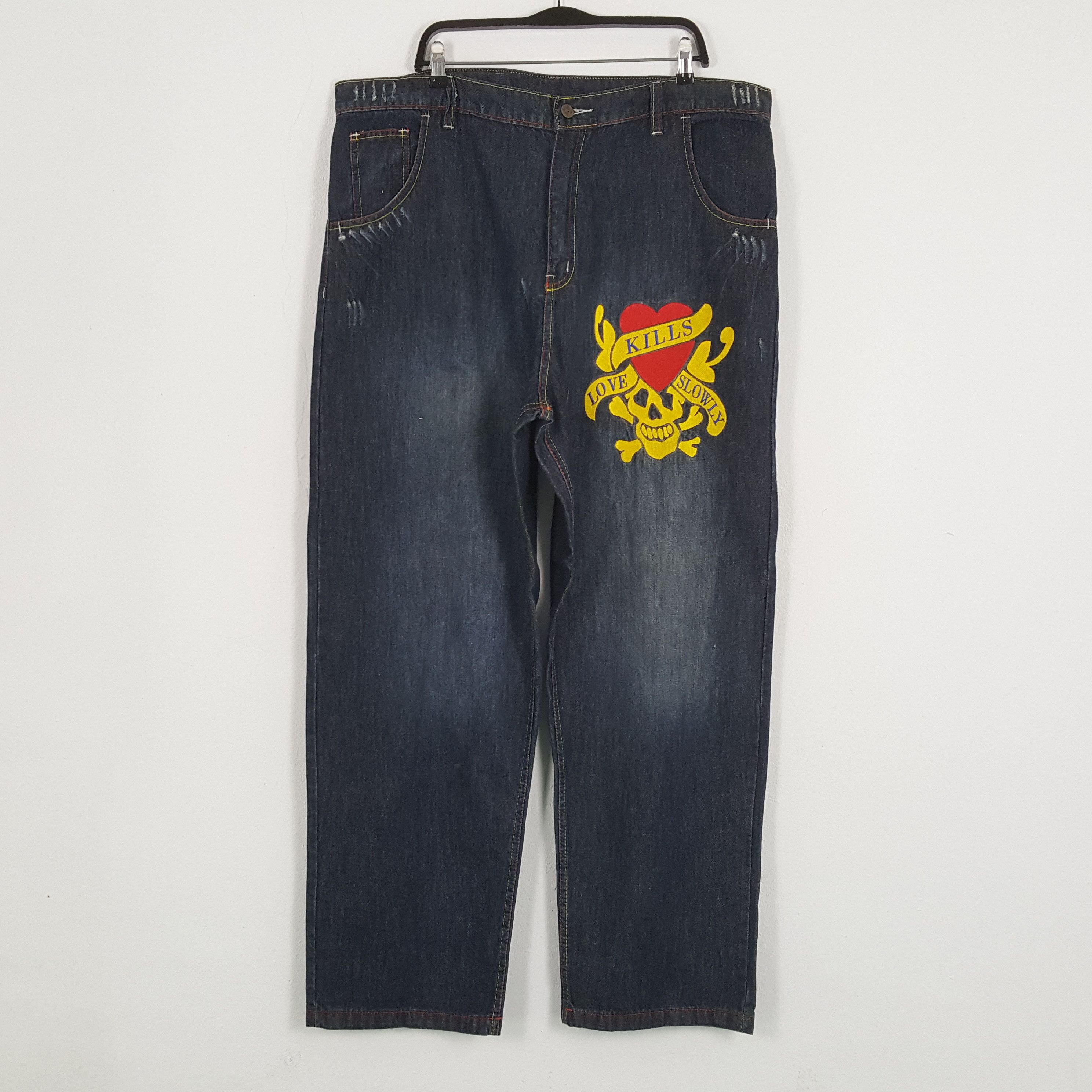 Christian Audigier × Ed Hardy × Vintage ED HARDY Fashion Designer Brand Custom Art Jeans Size US 43 - 4 Thumbnail