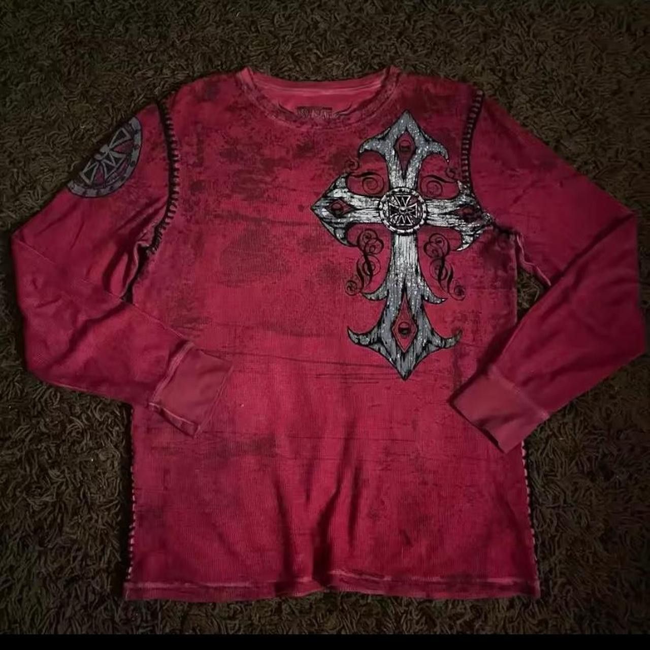 Affliction × Designer × Japanese Brand Red 'Redemption' Affliction Longsleeve Size US XL / EU 56 / 4 - 1 Thumbnail