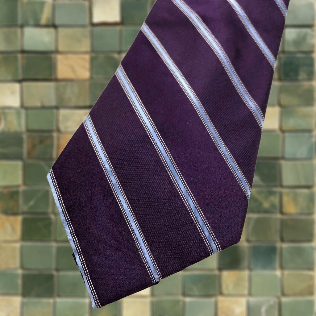 Jones New York VINTAGE Jones New York Men Silk Necktie Striped 3.5-in/57-in Purple Tie 57 Inches Mens Designer Adjustable Size ONE SIZE - 1 Thumbnail