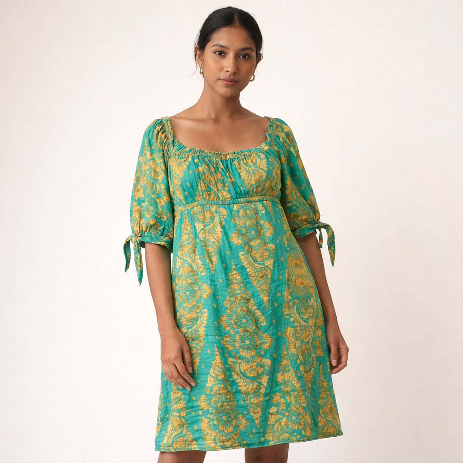 Diane von Furstenberg Diane von Furstenberg Green Gold Print Dress Womens 4 Boho Size S / US 4 / IT 40 - 2 Thumbnail