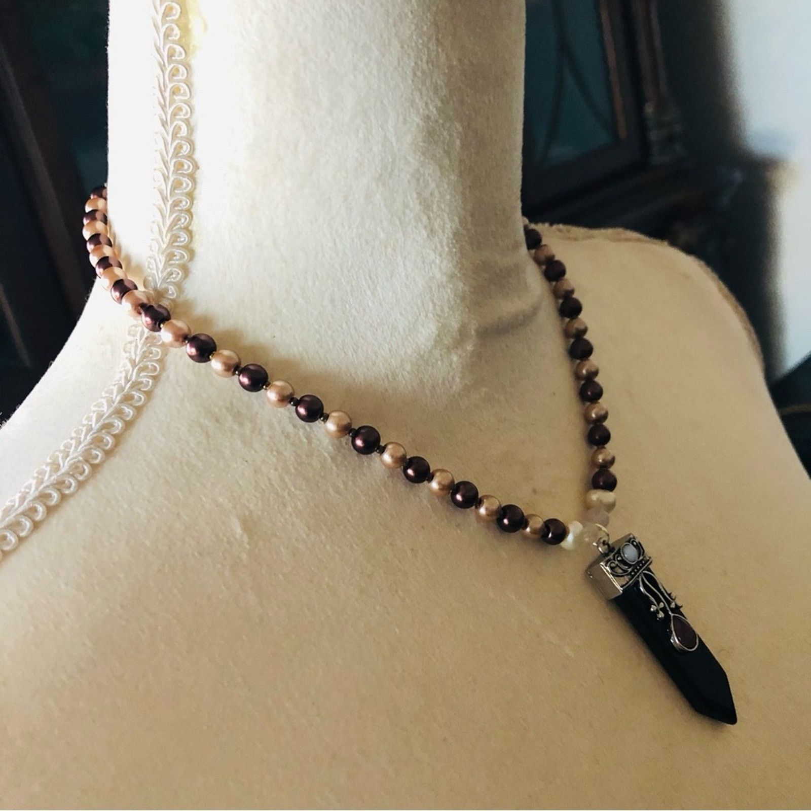 Handmade Handcrafted repurpose Tiger eye stone Pearl necklace Size ONE SIZE - 3 Thumbnail