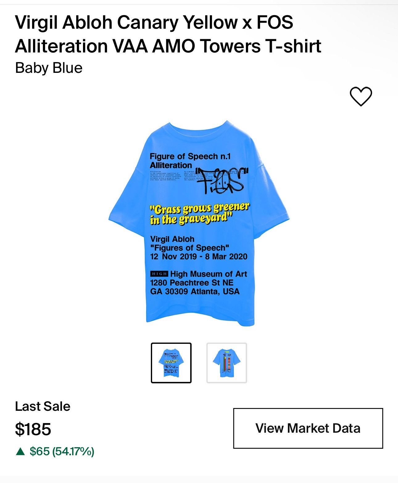 image of Off White x Virgil Abloh Canary Yellow X Fos Alliteration Vaa Tee in Blue, Men's (Size 2XL)