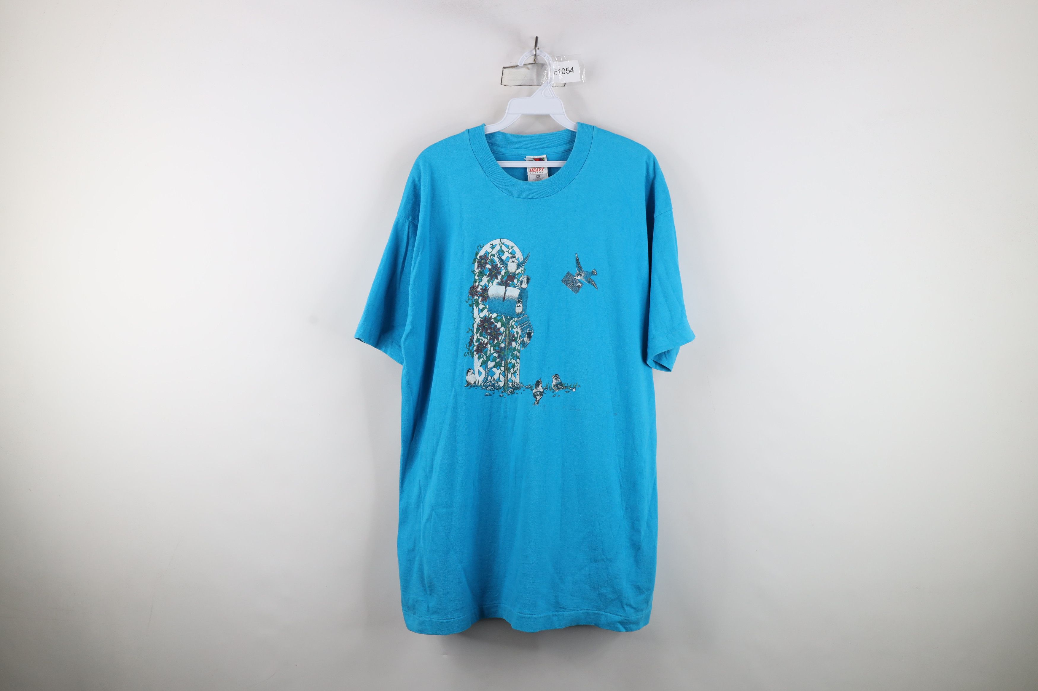 Vintage Vintage 90s Streetwear Mailbox Bird Flower T-Shirt Blue Size XL / US 12-14 / IT 48-50 - 1 Thumbnail