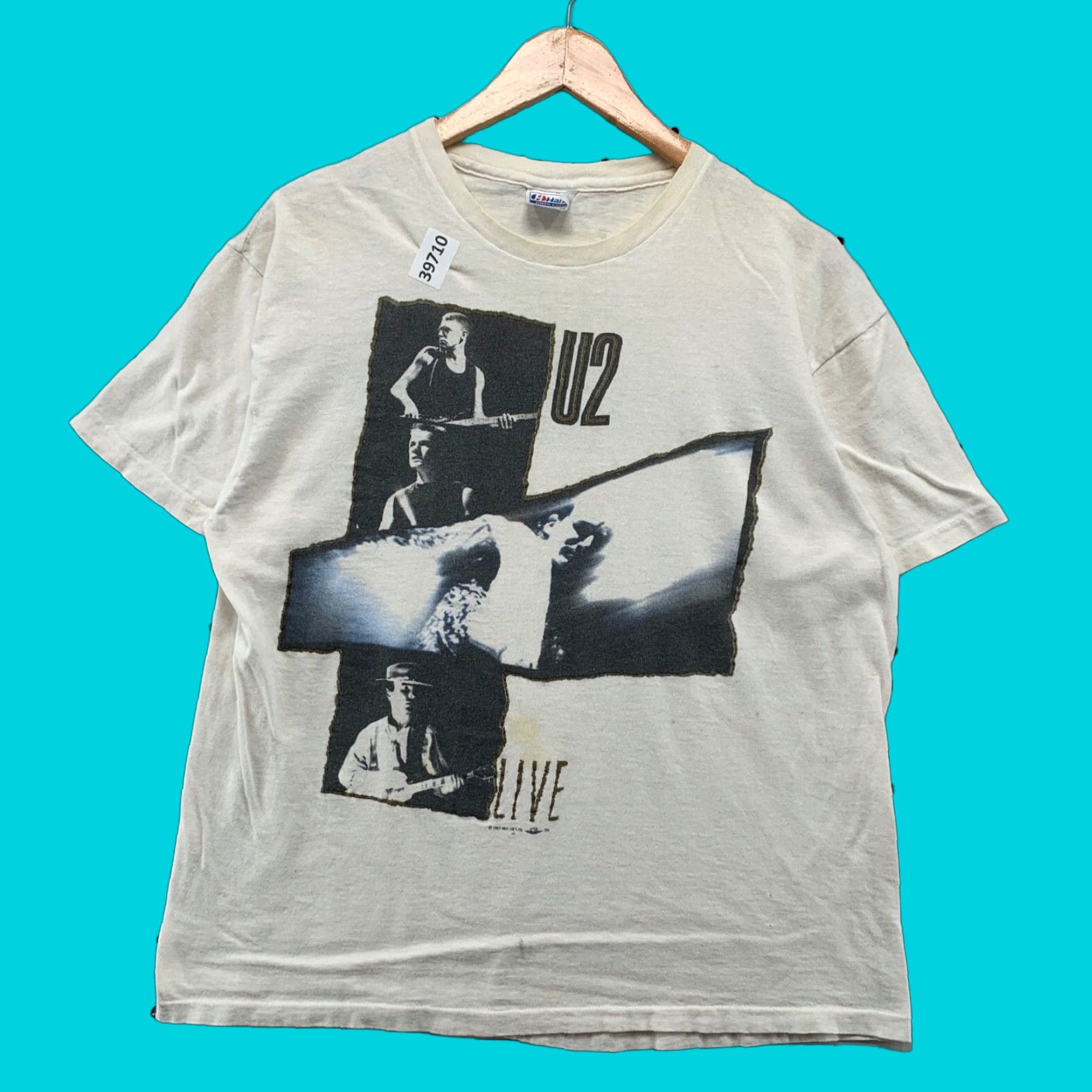 VINTAGE 80s U2 Joshua Tree Tour T-Shirt Mens L White Graphic Print 1987 Concert Music