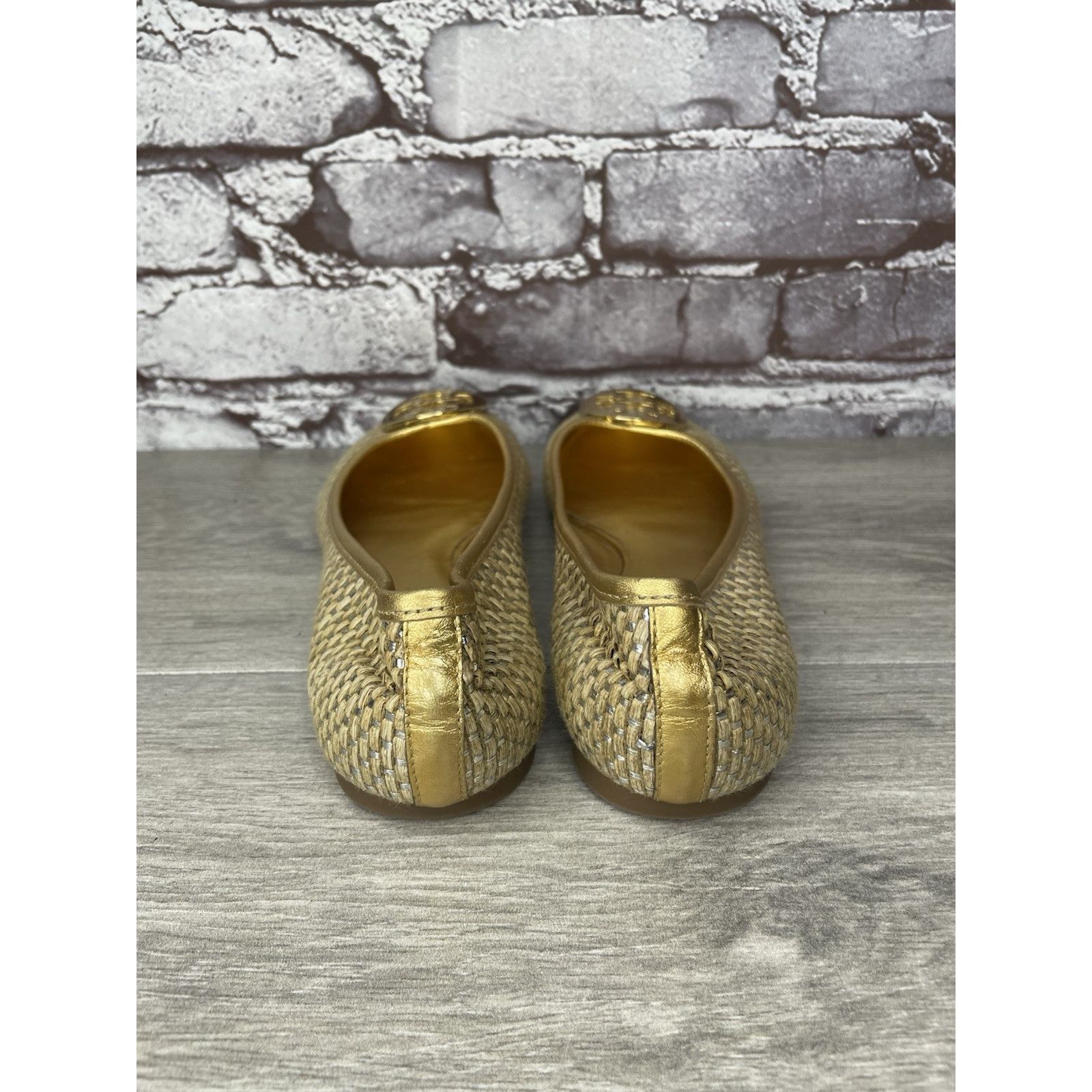 Tory Burch Tory Burch Straw Reva Gold Leather Logo Ballet Flats Women’s Size US 7.5 / IT 37.5 - 17 Thumbnail