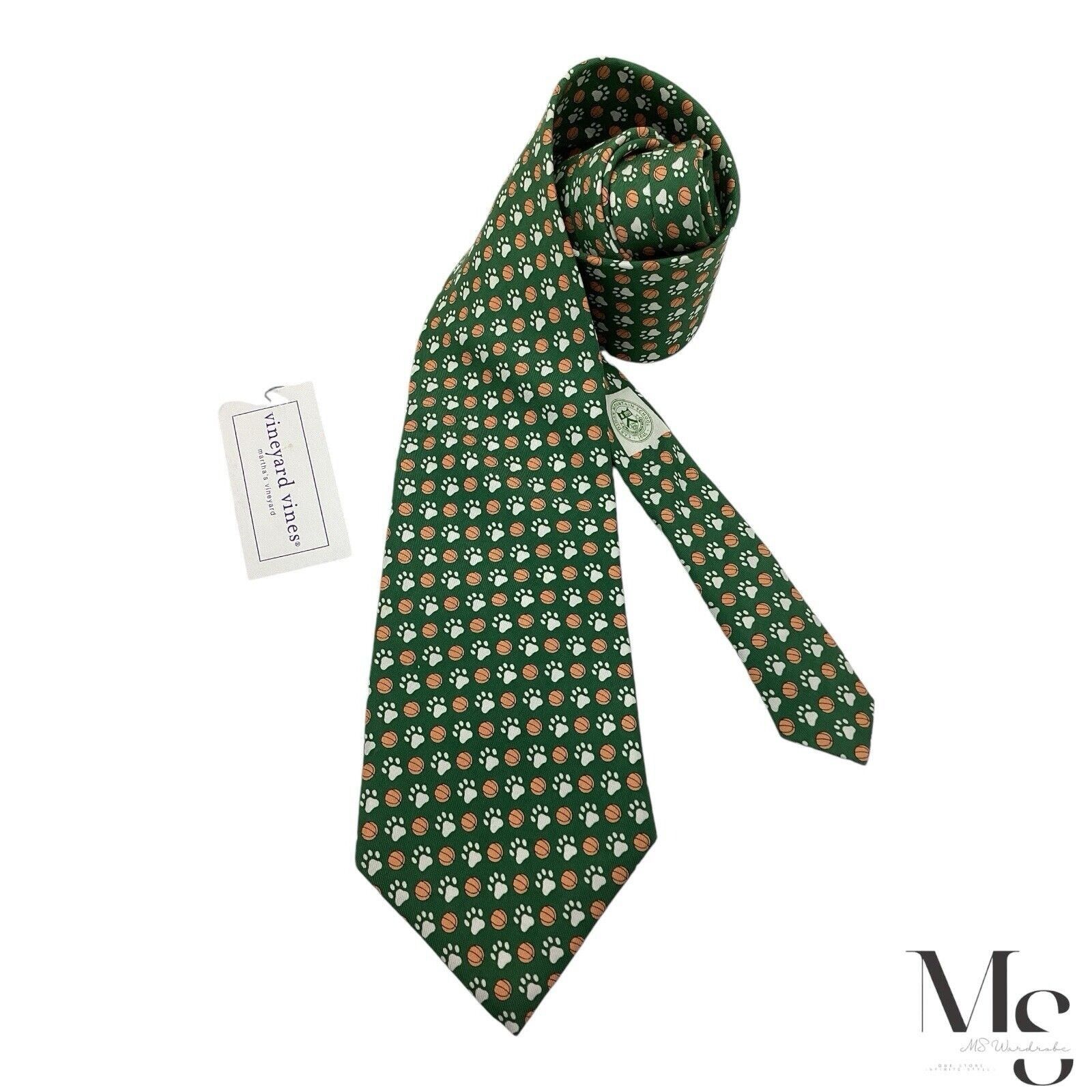 Vineyard Vines VINEYARD VINES Green Basketball Print Silk Tie Hand Made In Size ONE SIZE - 1 Thumbnail