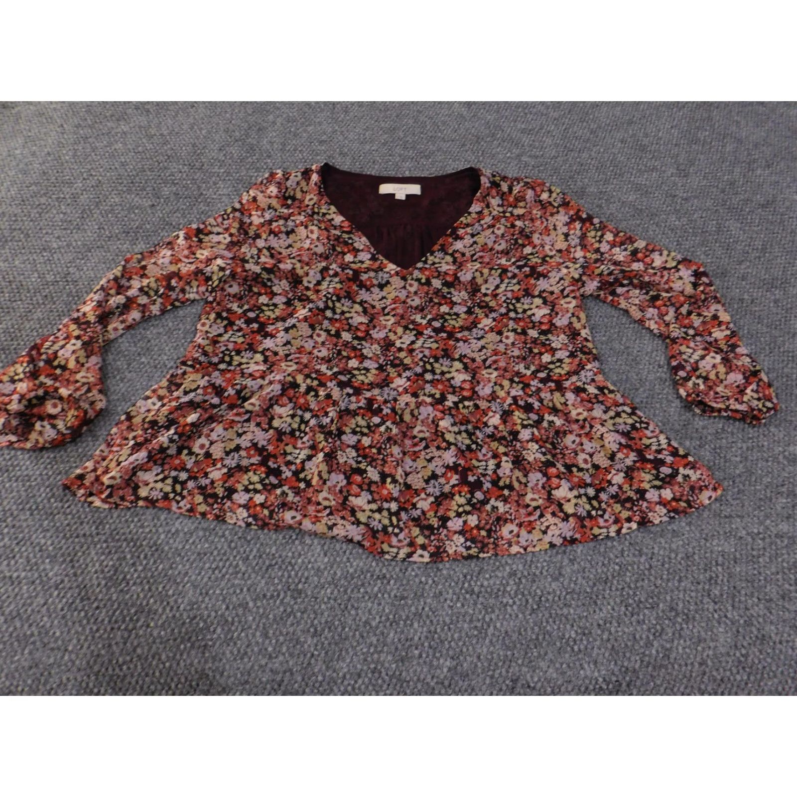 Loft VINTAGE Loft Blouse Womens Medium Floral Peplum Long Sleeve Lightweight Top Fall Workwear Size M / US 6-8 / IT 42-44 - 2 Thumbnail
