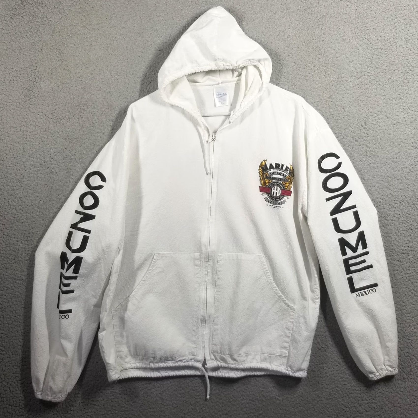 Vintage Vintage Motorcycle Hoodie XL White Graphic Print Full Zip Hooded Men’s Reg. Size USA Patriotic 90s? Size US XL / EU 56 / 4 - 3 Thumbnail