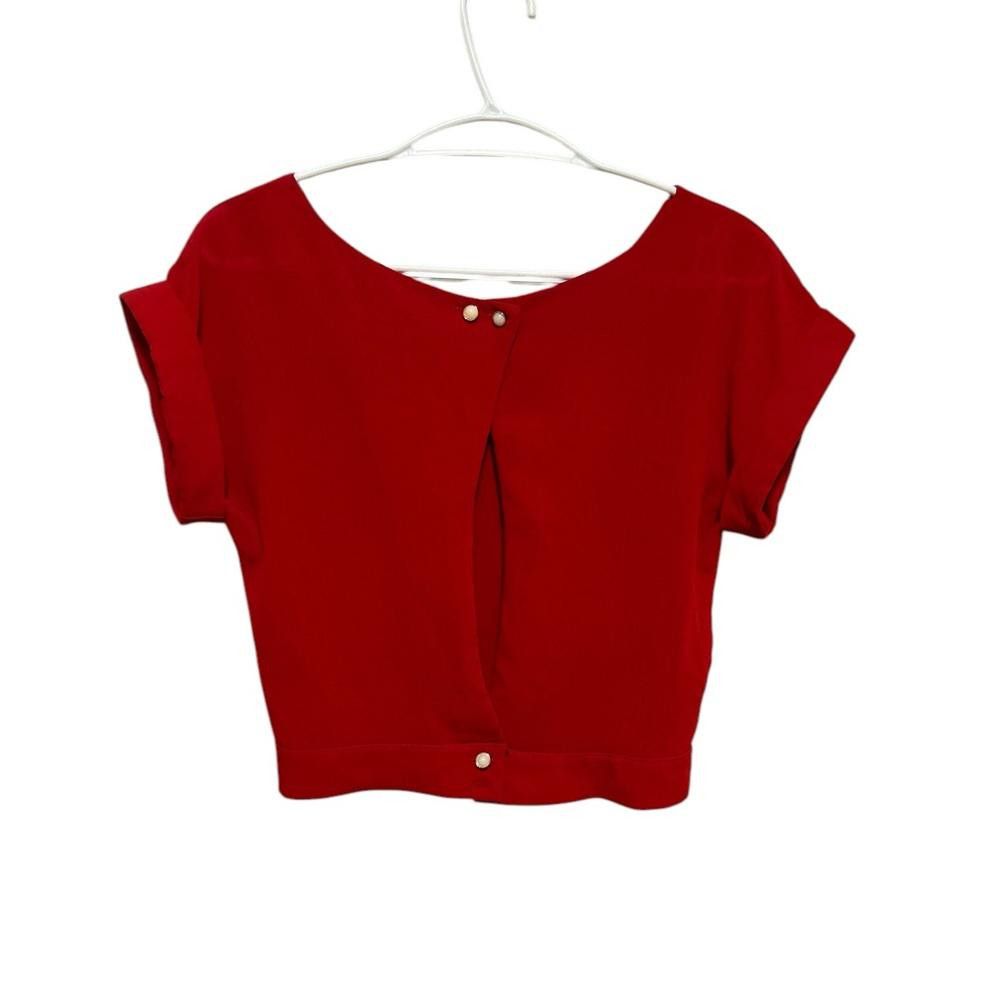 Designer Red short sleeve open back blouse Size S / US 4 / IT 40 - 2 Thumbnail