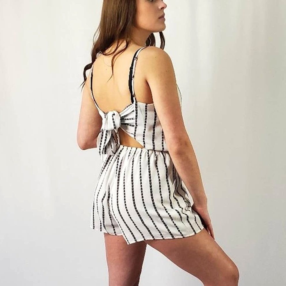 Designer One Clothing Los Angeles Black & White Striped Romper - M Size 28" / US 6 / IT 42 - 3 Thumbnail