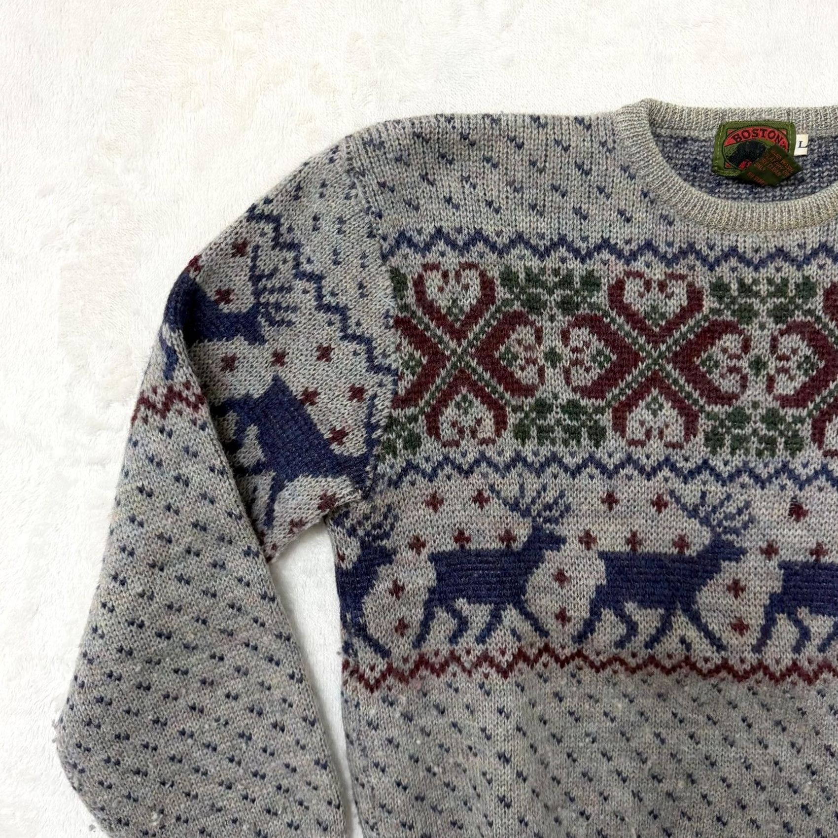 Vintage VINTAGE Boston Traders Sweater Mens Large Gray Wool Fair Isle Reindeer Christmas Christmas Size US L / EU 52-54 / 3 - 5 Thumbnail