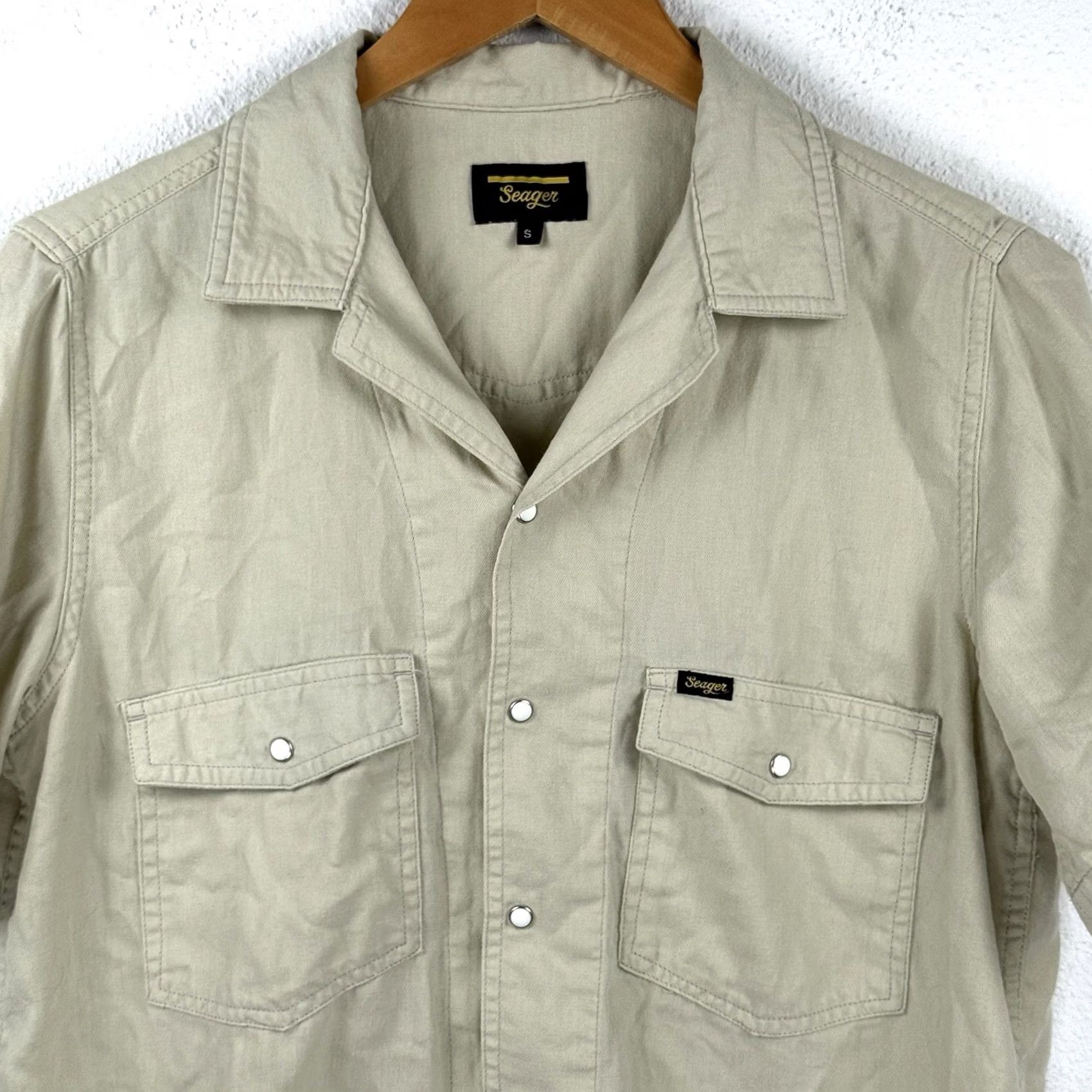 Vintage VINTAGE Seager Grit Co Shirt Mens Small Short Sleeve Button Down Beige Amarillo Western Size US S / EU 44-46 / 1 - 2 Thumbnail
