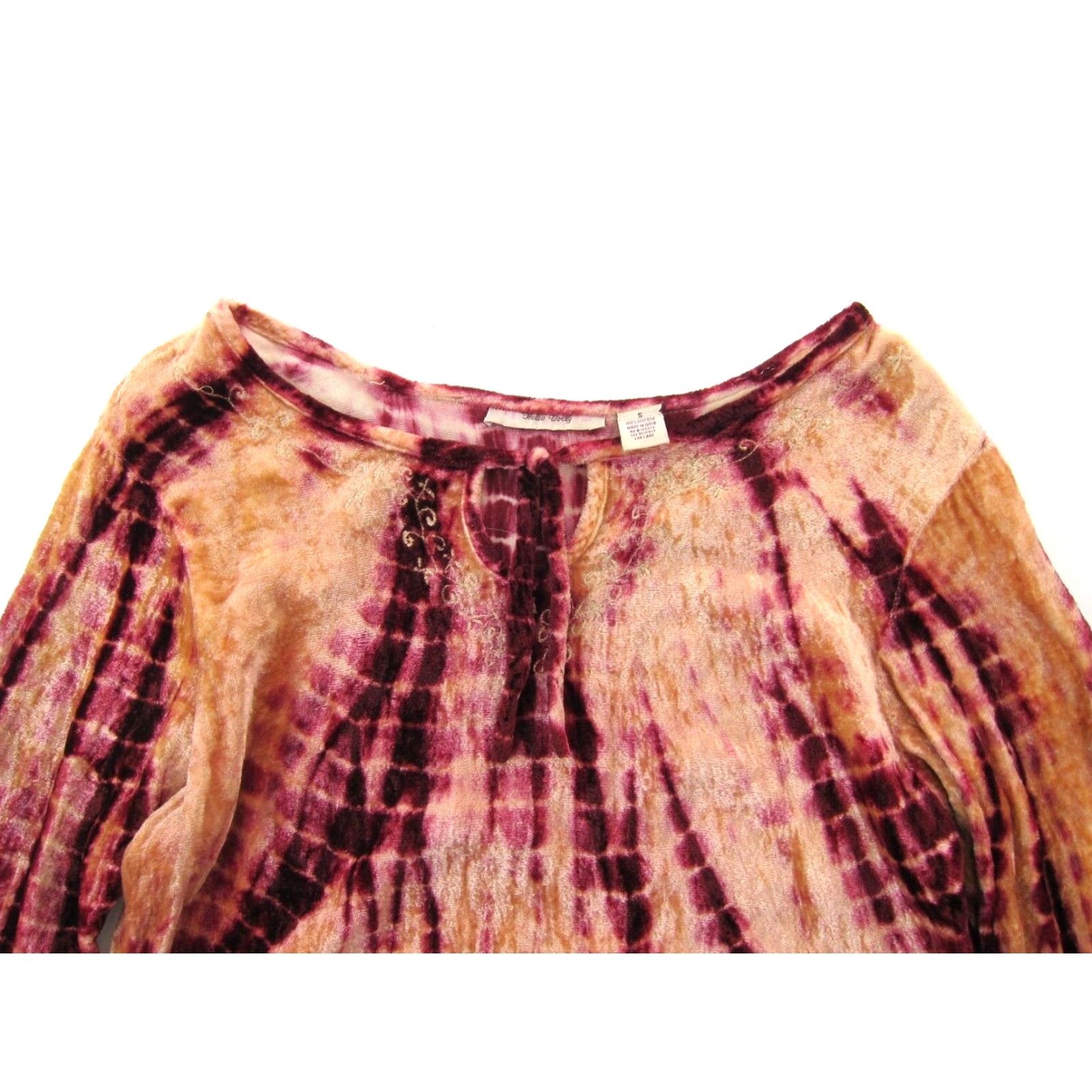 Vintage VINTAGE Hello Dolly Blouse Shirt Women Small Pink Tie Dye Velvet Rayon Long Sleeve Peasant Tunic 90s Size S / US 4 / IT 40 - 3 Thumbnail