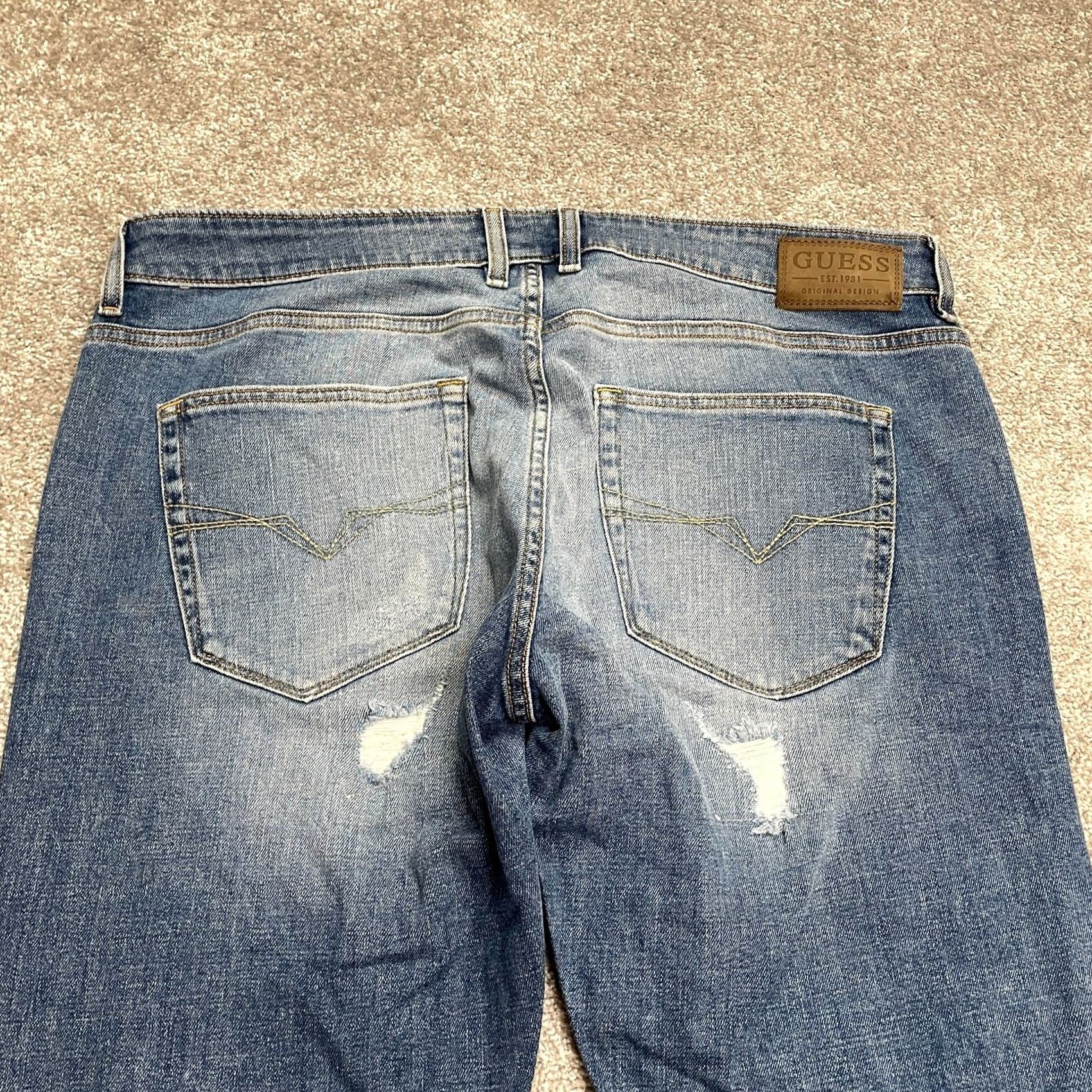 Guess GUESS Jeans Slim 5-Pocket Denim Tapered Distressed Blue Medium Wash Mens 38 Regular Size Size US 38 / EU 54 - 6 Thumbnail