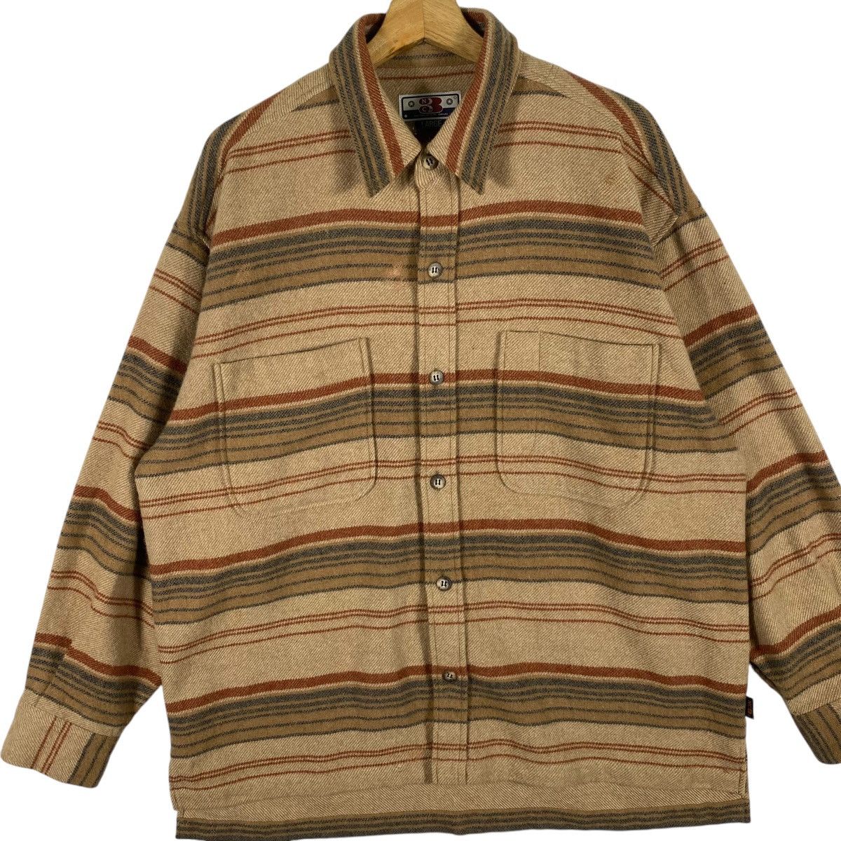 Designer × Nigel Cabourn × Vintage Vintage 90s Nigel Cabourn Wool Stripe Button Shirt L Size Size US L / EU 52-54 / 3 - 4 Thumbnail