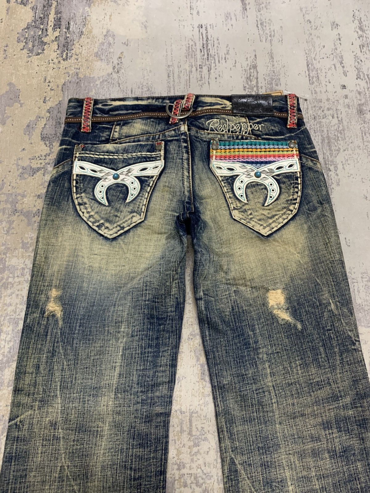 If Six Was Nine Vintage Red pepper Flared Distressed Jeans Size US 32 / EU 48 - 7 Thumbnail