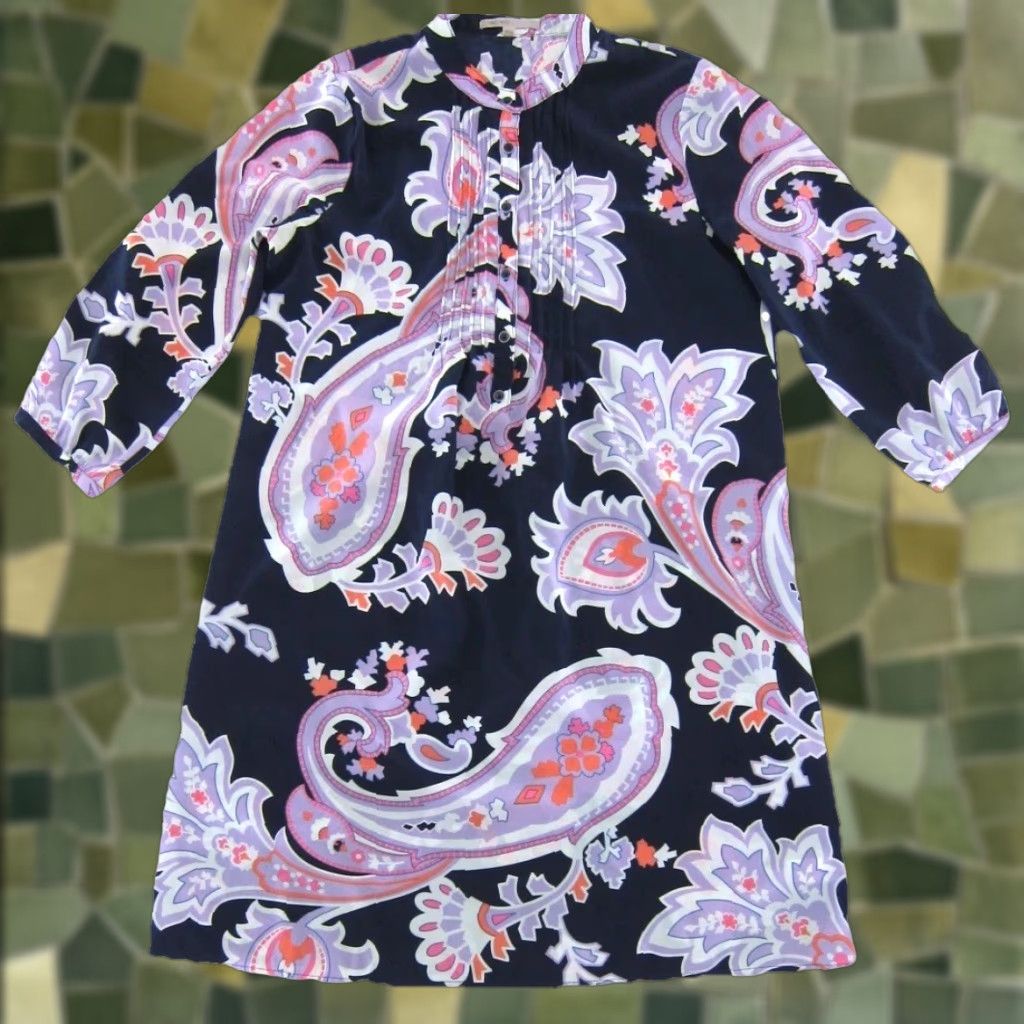 Gap GAP Dress Navy Blue Purple White Pink Floral Long Sleeve Tunic Shift Small Women Size S / US 4 / IT 40 - 1 Thumbnail