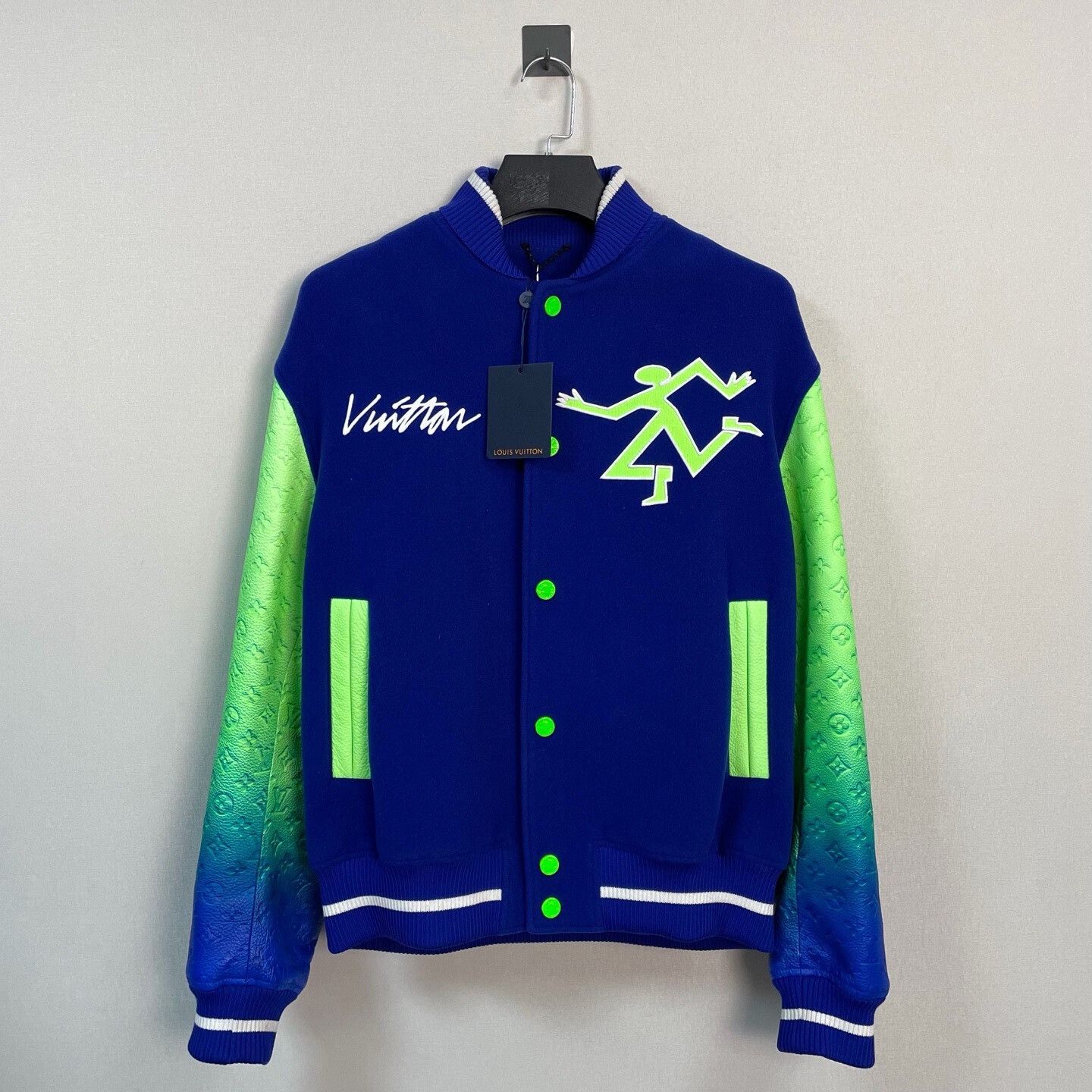 louis vuitton blue green baseball jacket