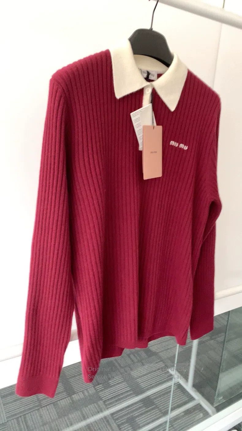 Miu Miu Miu Miu 42 Spring wine red knitted polo cashmere sweater Size L / US 10 / IT 46 - 5 Thumbnail