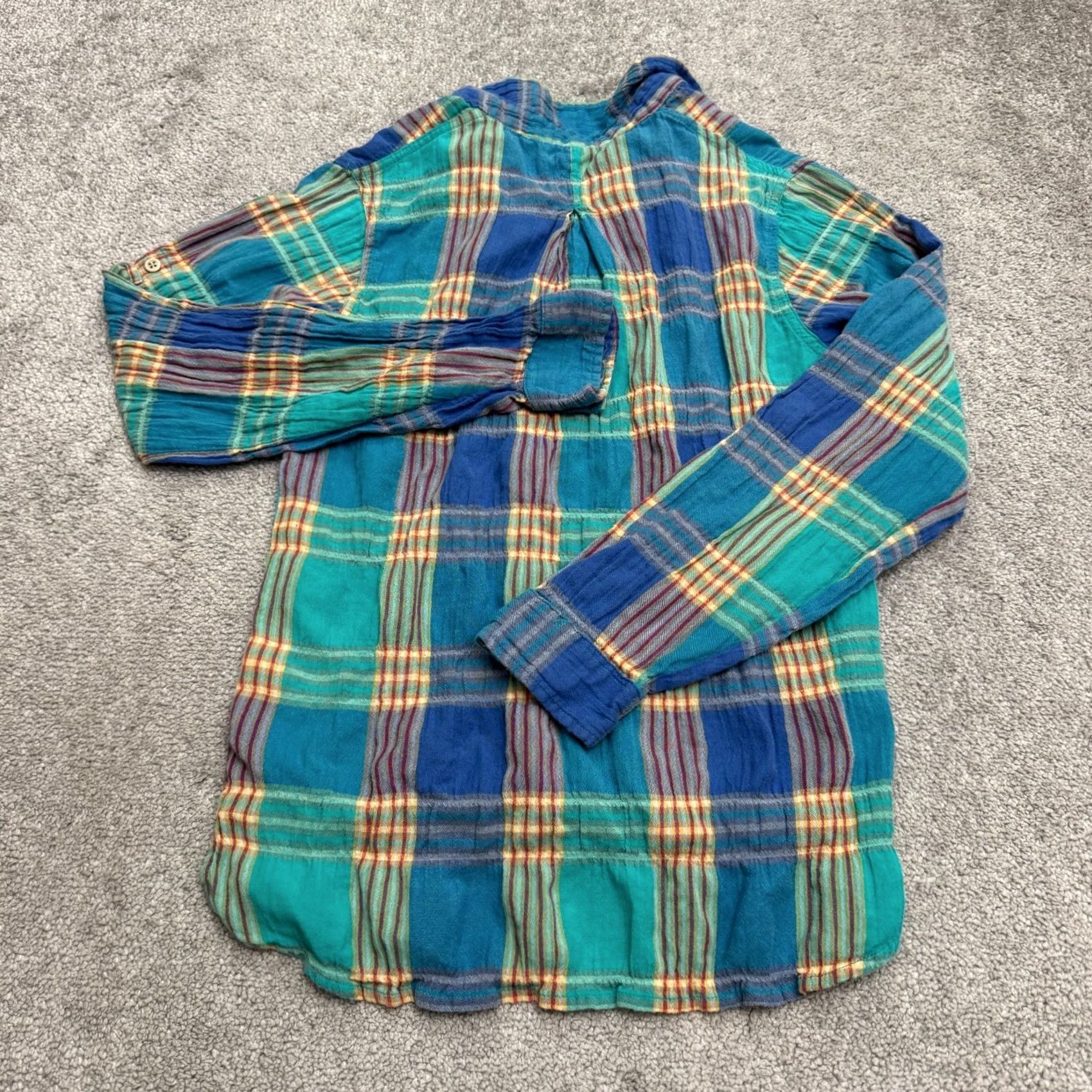 Vintage Woolrich Shirt Womens S Seersucker Button Down Teal Blue Green Long Sleeve Size S / US 4 / IT 40 - 2 Thumbnail
