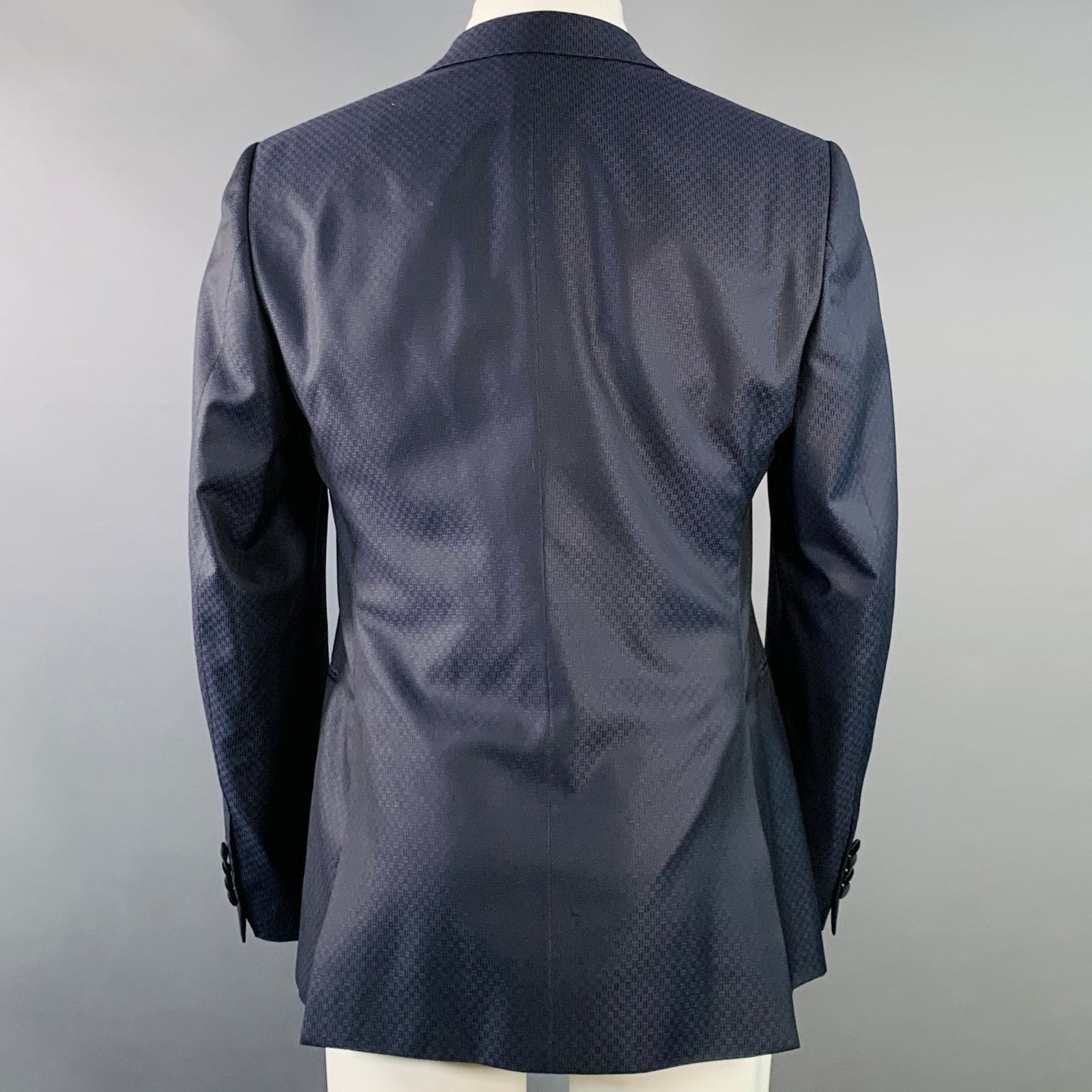 Emporio Armani EMPORIO ARMANI Navy Black Textured Wool Silk Sport Coat Size 40R - 4 Thumbnail