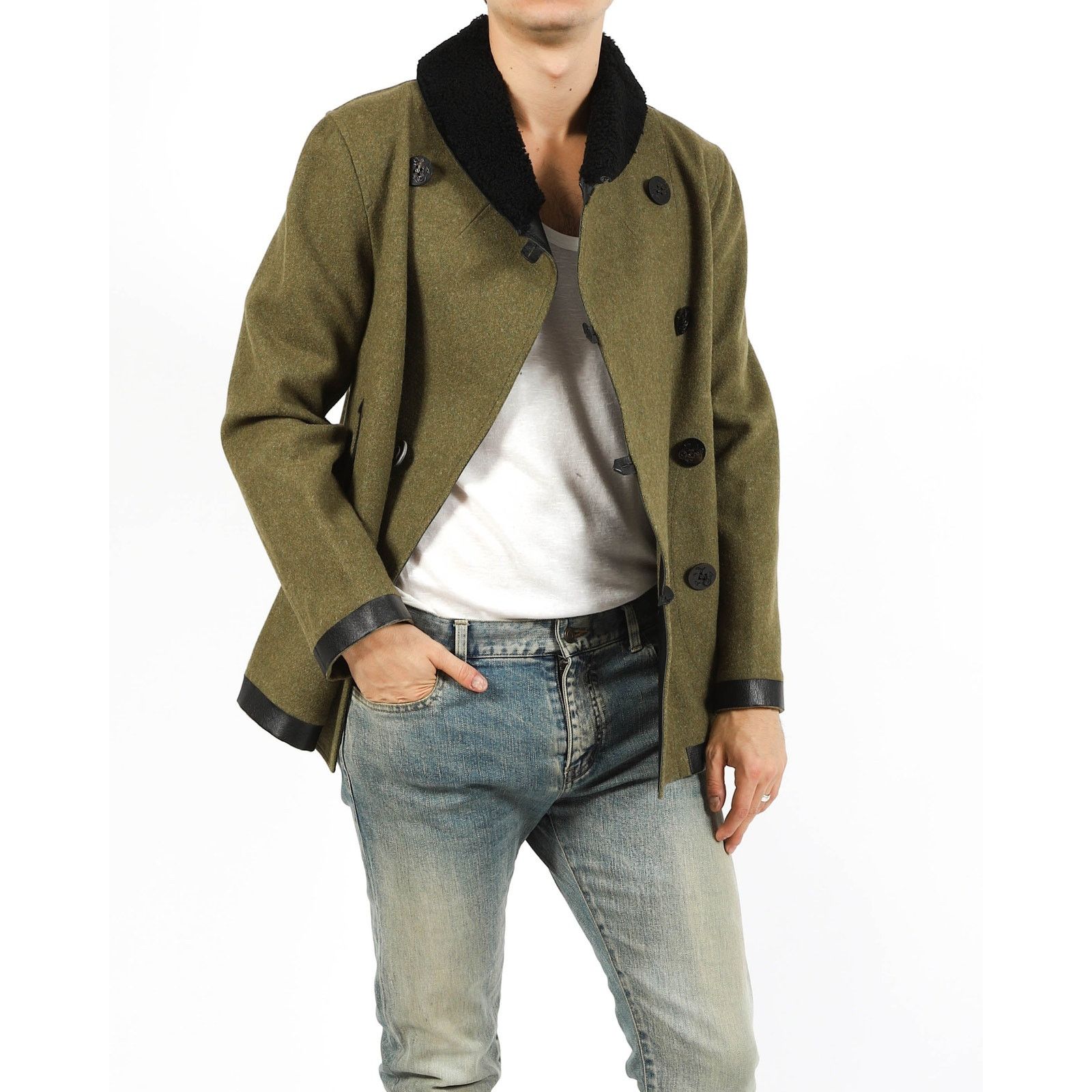 Berluti FW17 Double Breasted Caban Coat in Khaki Wool Size US M / EU 48-50 / 2 - 1 Thumbnail