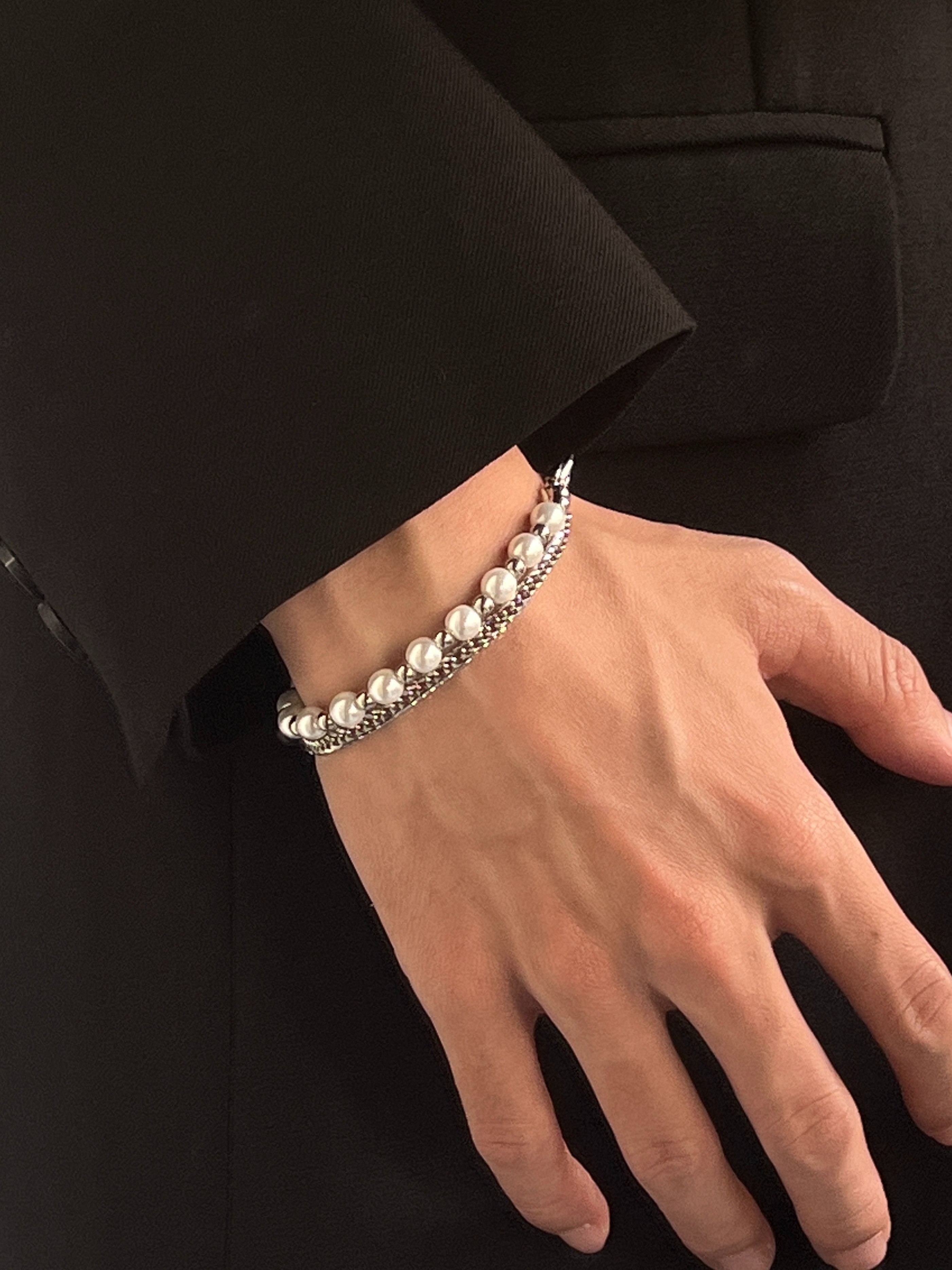 Jewelry × Vintage Hip hop double pearl chain bracelet for men Size ONE SIZE - 3 Thumbnail