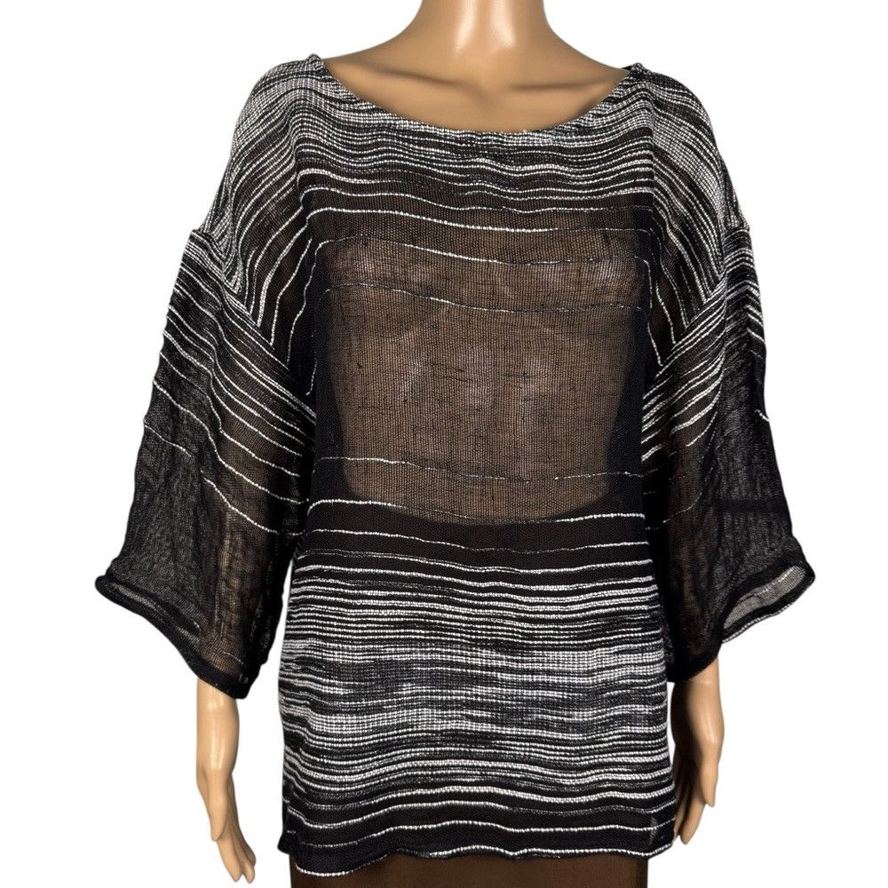 Eileen Fisher Eileen Fisher Black Illusion Mesh Bateau Neck Linen Blend T Size XL / US 12-14 / IT 48-50 - 2 Thumbnail