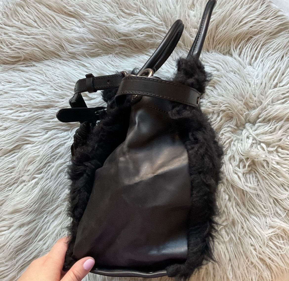 Giorgio Brato Giorgio Brato Tanned Leather Shearling Crossbody Satchel Size ONE SIZE - 3 Thumbnail