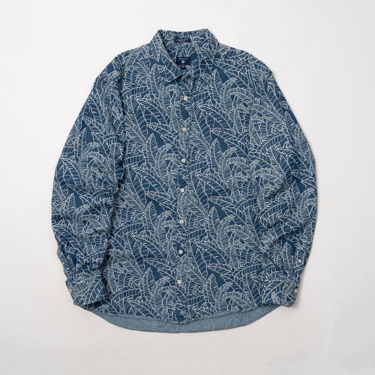Gant 🔵 GANT Seasonal Indigo Blue Leaf Print Long Sleeve shirt Size US XL / EU 56 / 4 - 7 Thumbnail