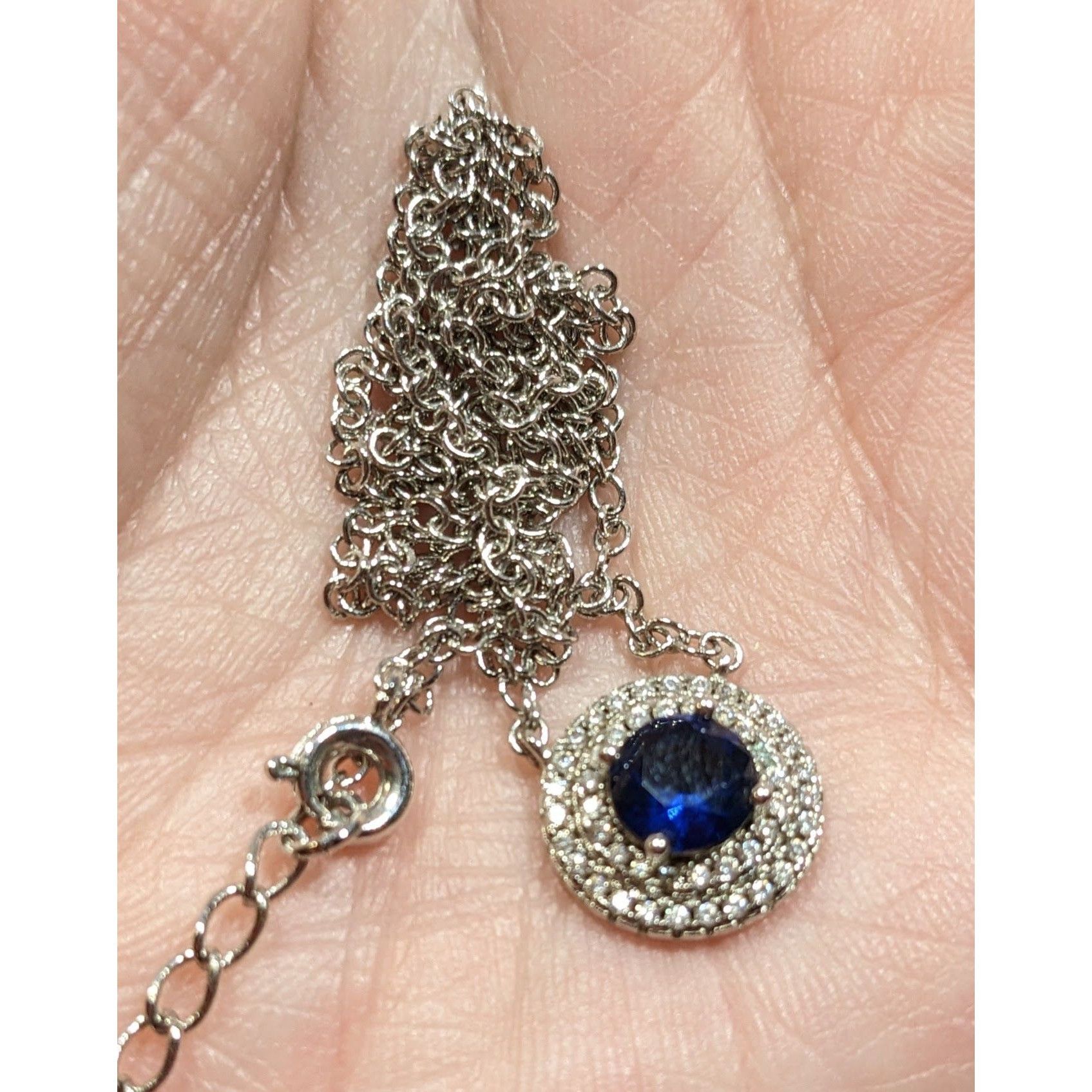 Other Elegant Double Halo Sapphire And Diamond Dainty Pendant Neck Size ONE SIZE - 6 Thumbnail