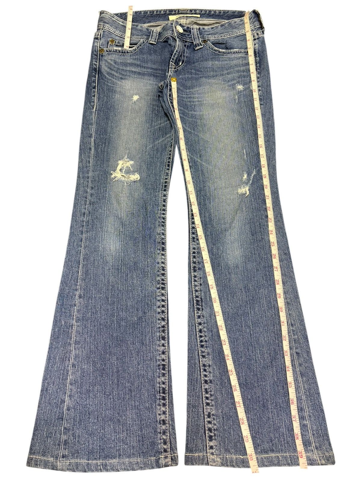 Uniqlo Vintage Japanese Uniqlo Blue Wash Distress Flare Jeans Size 31" - 7 Thumbnail