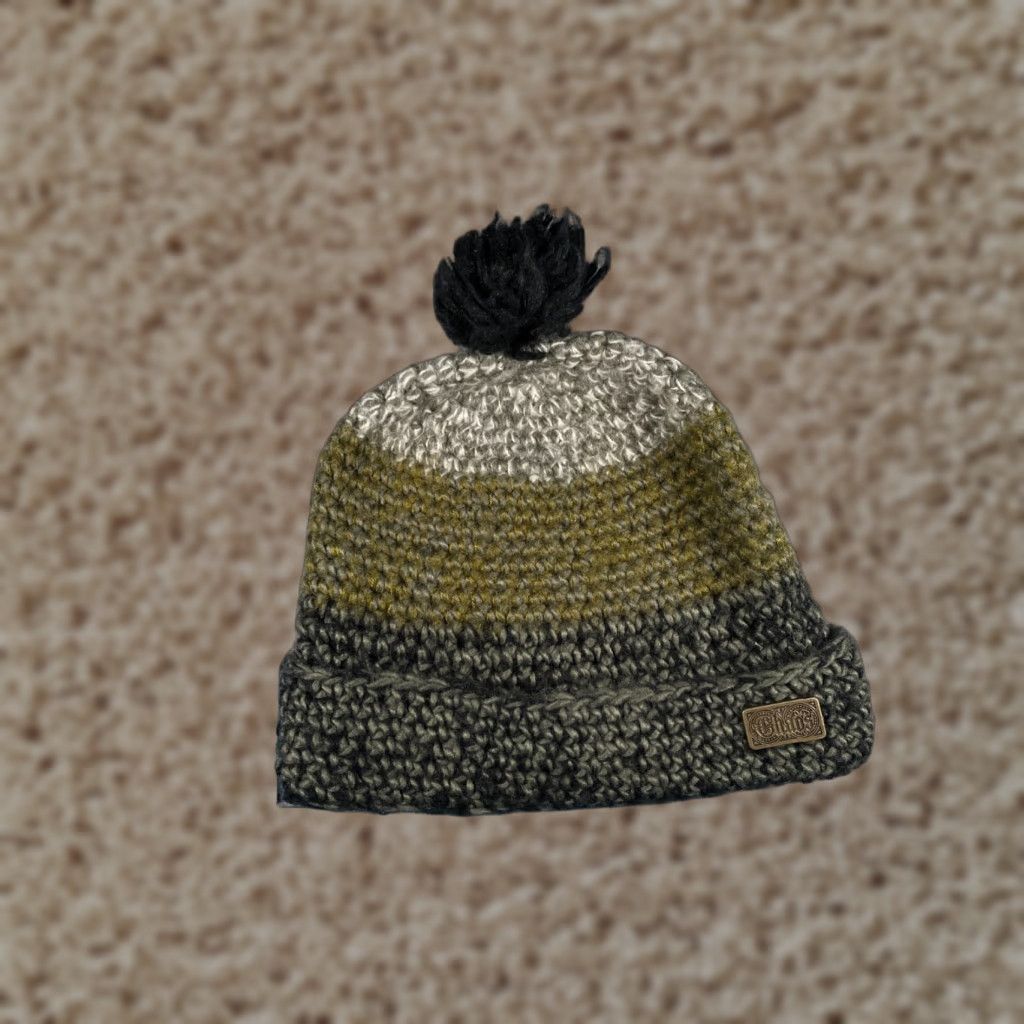 Vintage Chaos Beanie Adult One Size Green Stripe Knit 100% Acrylic Ski Pom Hat Beanie Unisex Adults Warm Winter Knit Beanie Chaos Size ONE SIZE - 1 Thumbnail