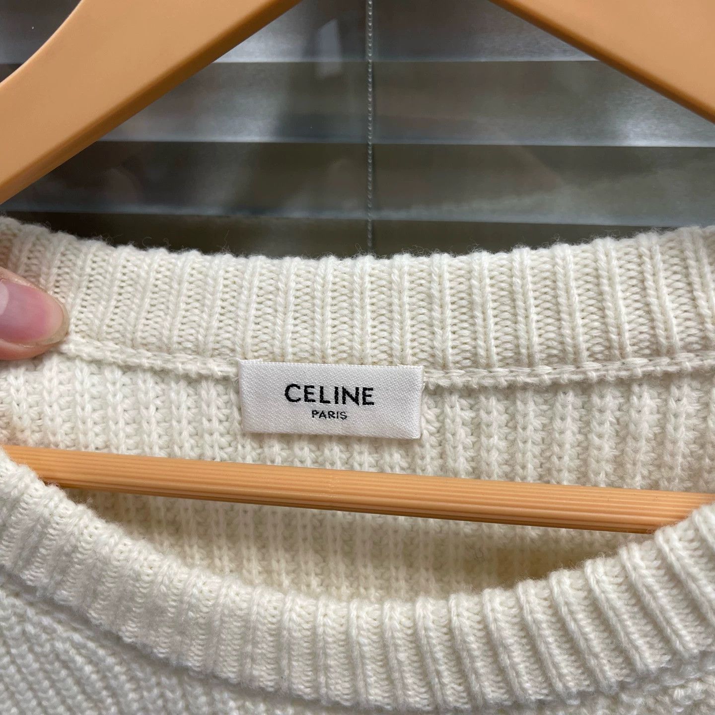 Celine Celine cream beaded big logo wool sweater L Size L / US 10 / IT 46 - 3 Thumbnail