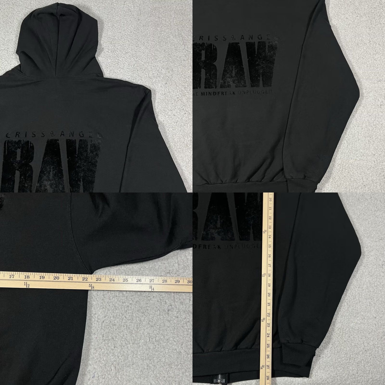 Vintage Criss Angel Hoodie Mens L Full Zip Mindfreak RAW Magician Y2K Sweatshirt Black Cotton Polyester Fleece Hooded Pockets Zip Winter Spring Fall Regular Size US L / EU 52-54 / 3 - 10 Thumbnail