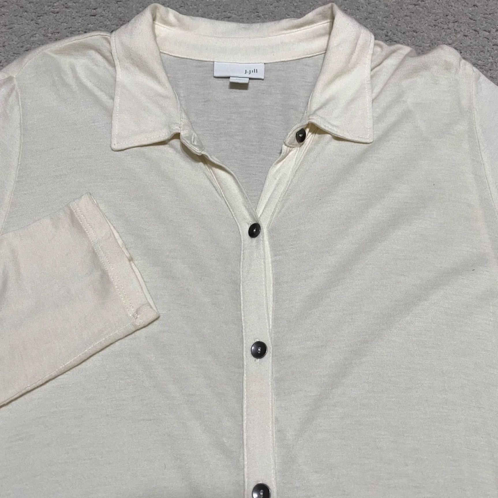 J. Jill J. Jill Womens Shirt L Tall Beige Knit Button Up Long Sleeve Tunic Blouse Casual Size L / US 10 / IT 46 - 4 Thumbnail