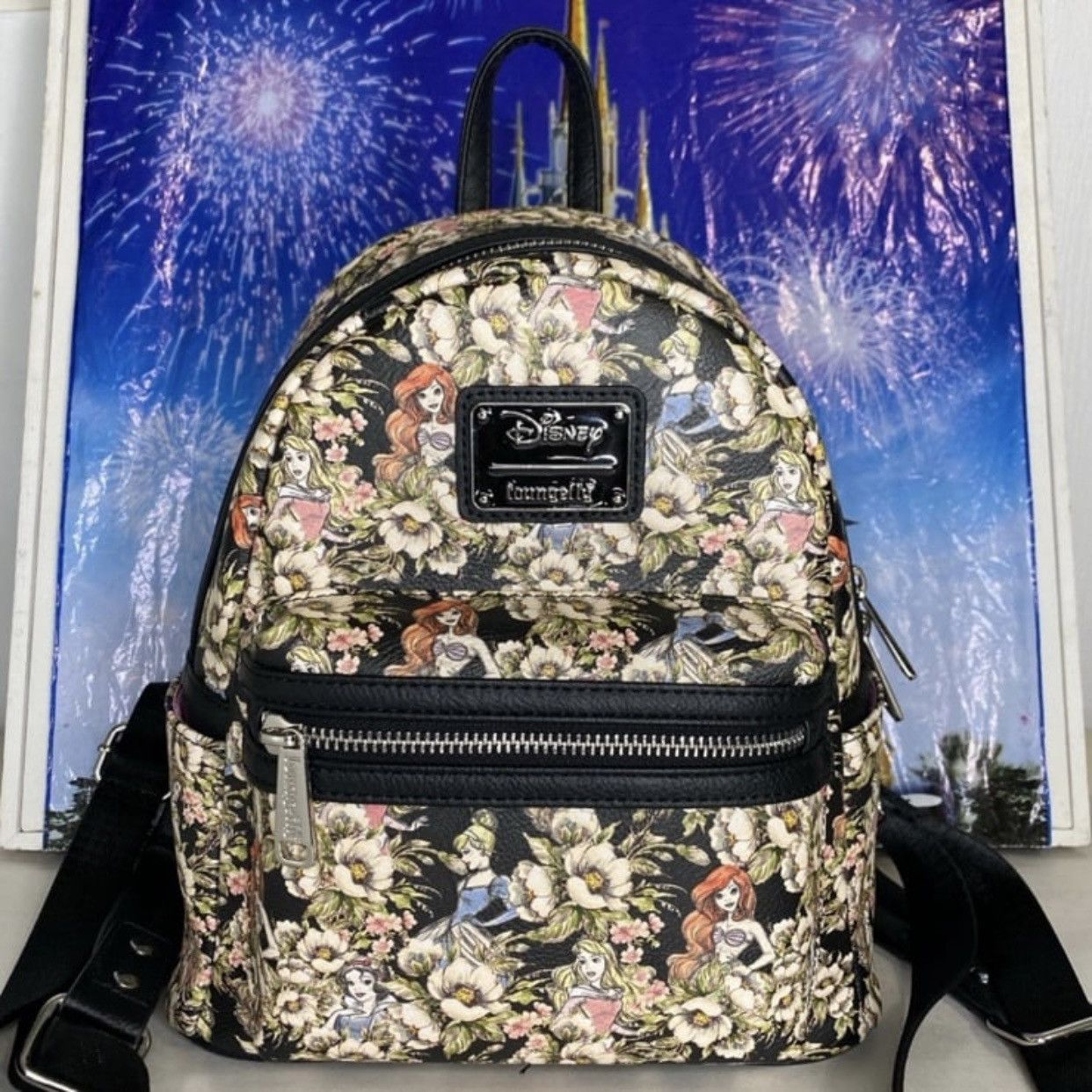 Disney Loungefly princess watercolor sketch floral backpack