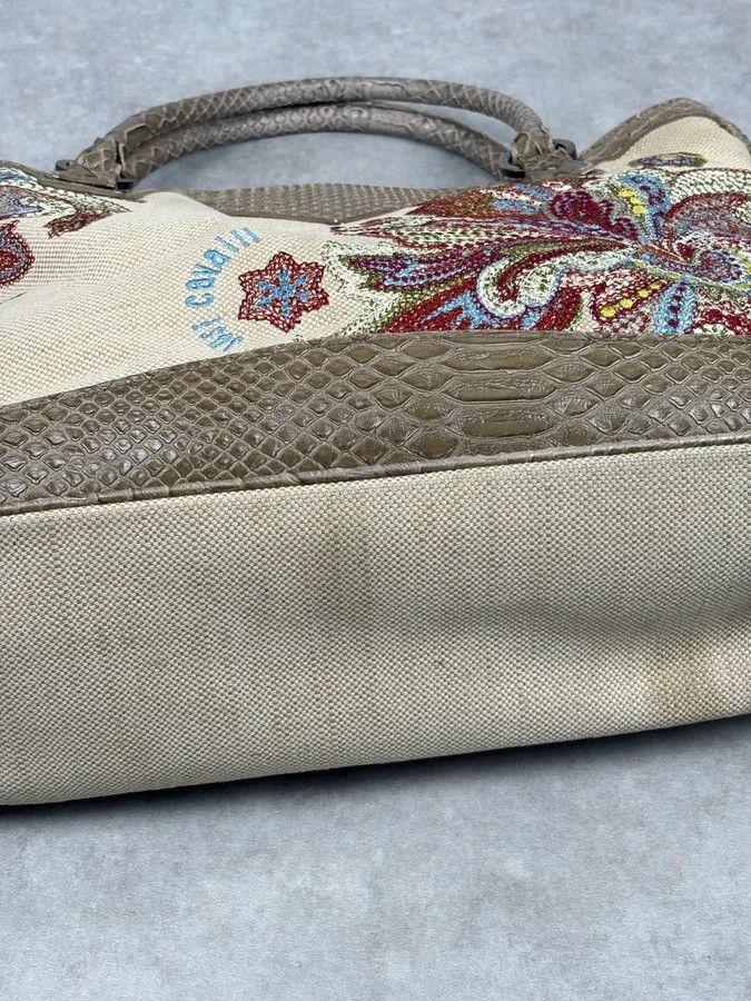 Just Cavalli Just Cavalli Beige Python Embroidered Beaded Tote Handbag Size ONE SIZE - 9 Thumbnail