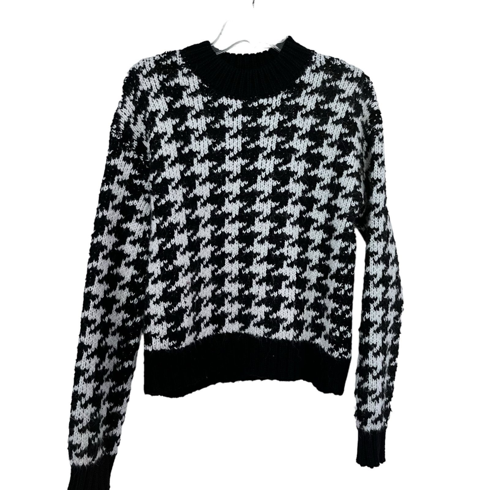 Zara Zara Black White Houndstooth Knit Crewneck Pullover Sweater Size XS / US 0-2 / IT 36-38 - 3 Thumbnail