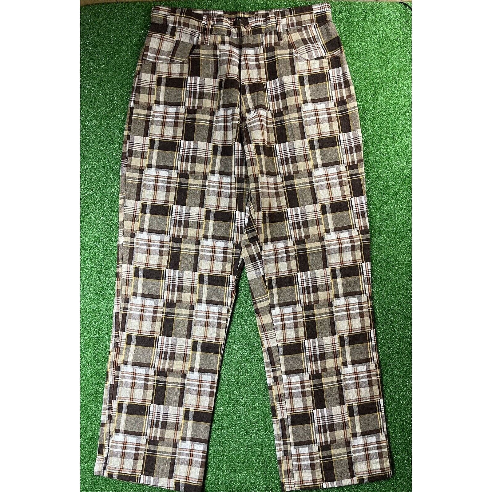 Vintage Vintage 70s Brown Plaid Patchwork Large 34 Pants Slacks USA Size US 34 / EU 50 - 2 Thumbnail