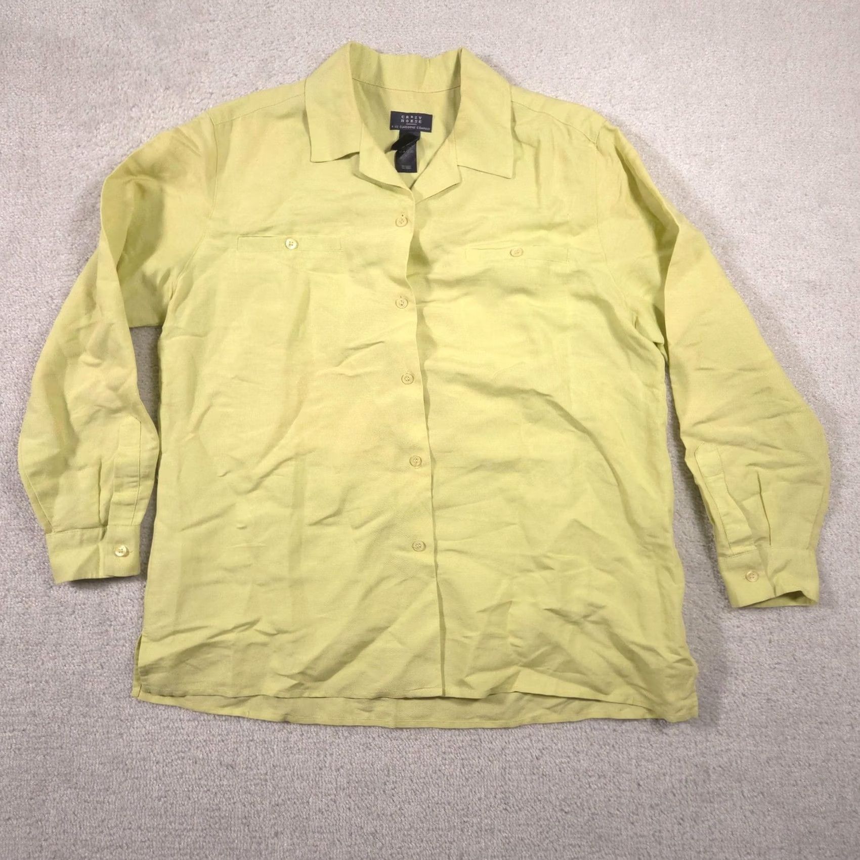 Vintage Crazy Horse Shirt Mens L Yellow Solid Ramie Blend Button Long Sleeve Casual Size US L / EU 52-54 / 3 - 2 Thumbnail