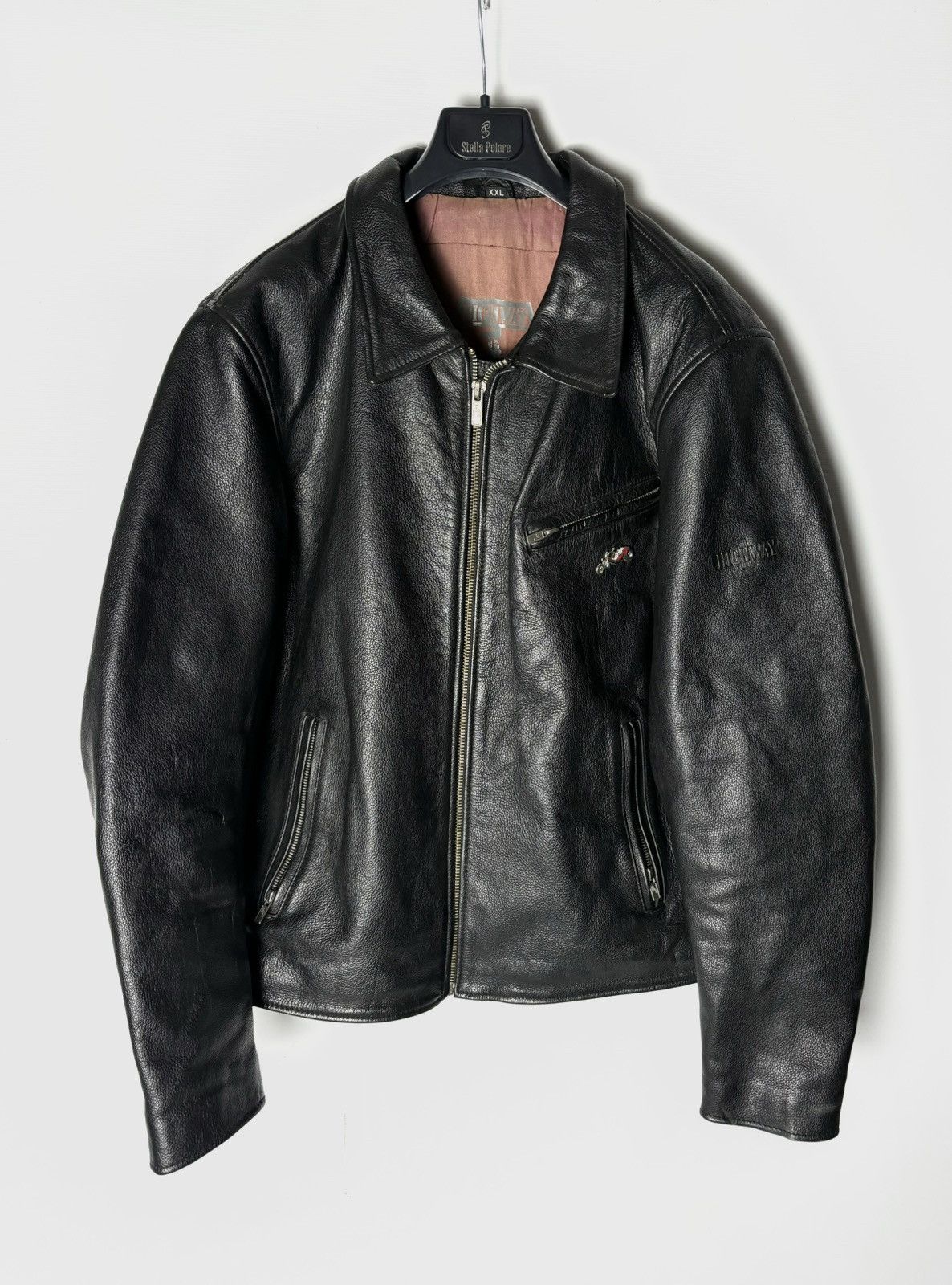 image of Moto x Racing Vintage Caferacer Free Biker Leather Jacket in Black, Men's (Size 2XL)