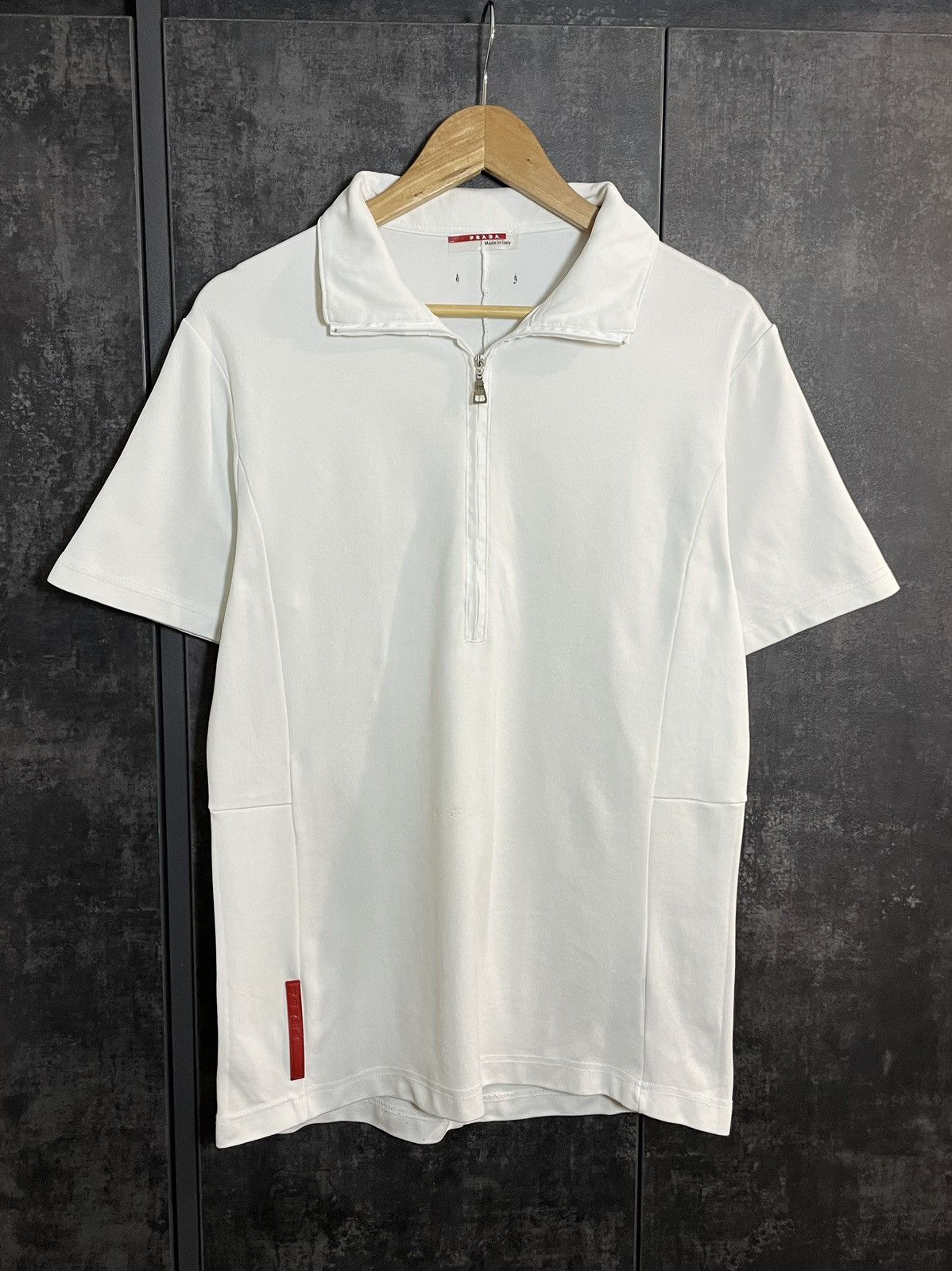 Pre-owned Prada Vintage  Red Tab Half Zip Polo T-shirt Ysl Rrl Alyx In White