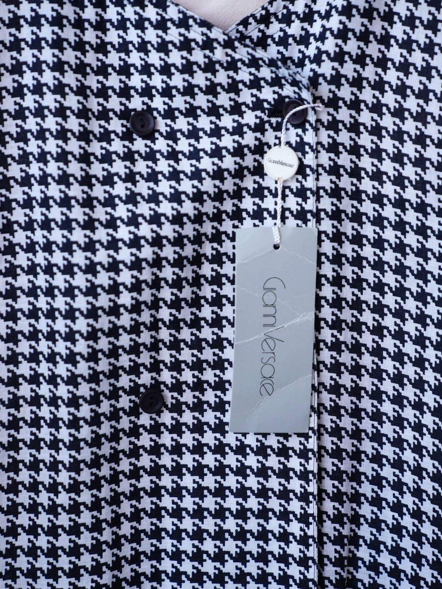 Other Gianni Versace 80s Linen Houndstooth Dress IT44/L Size M / US 6-8 / IT 42-44 - 6 Thumbnail