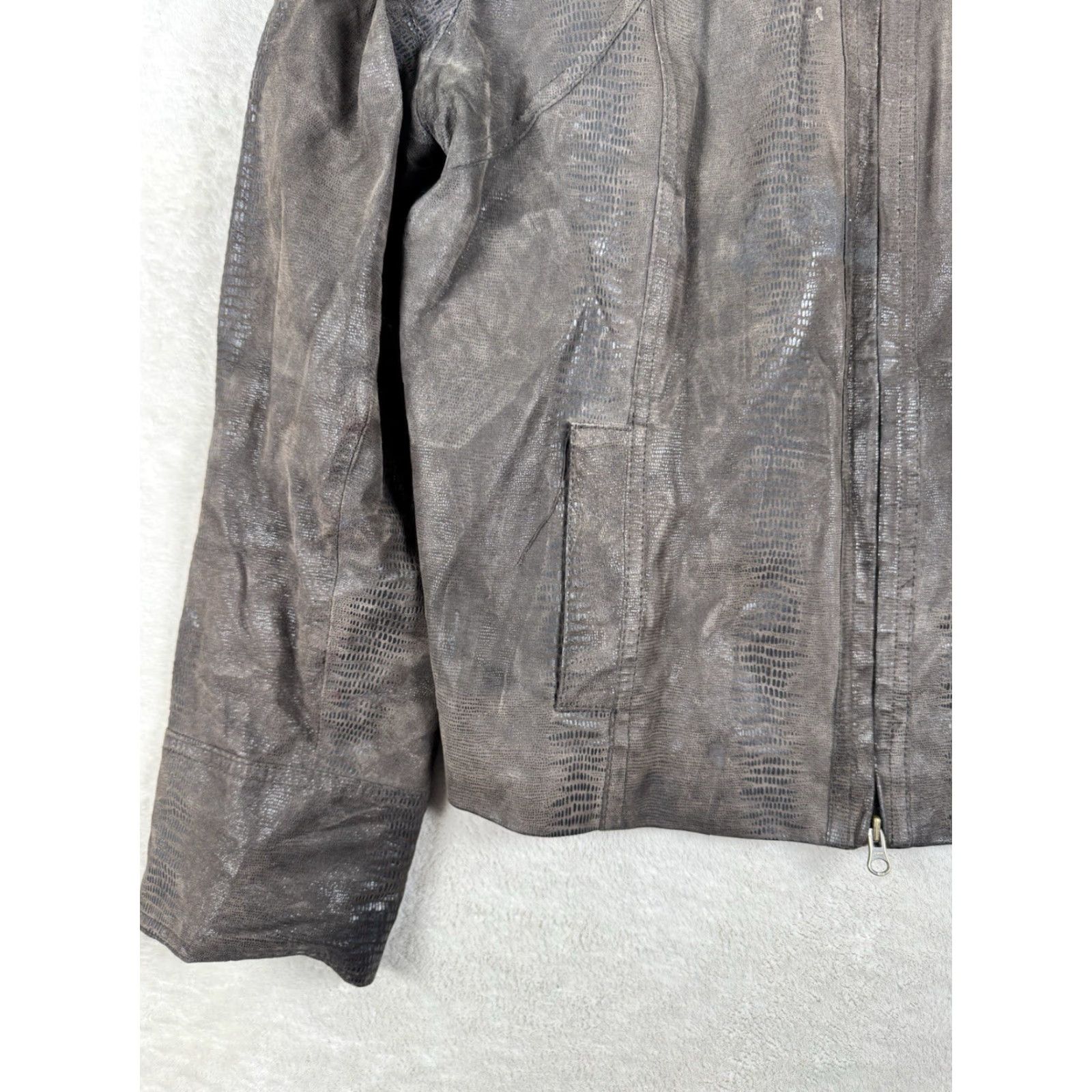 Alfani Alfani Women’s 100% Leather Jacket Snakeskin Brown XL Motorcycle Jacket Zip Leather Casual Size XL / US 12-14 / IT 48-50 - 2 Thumbnail